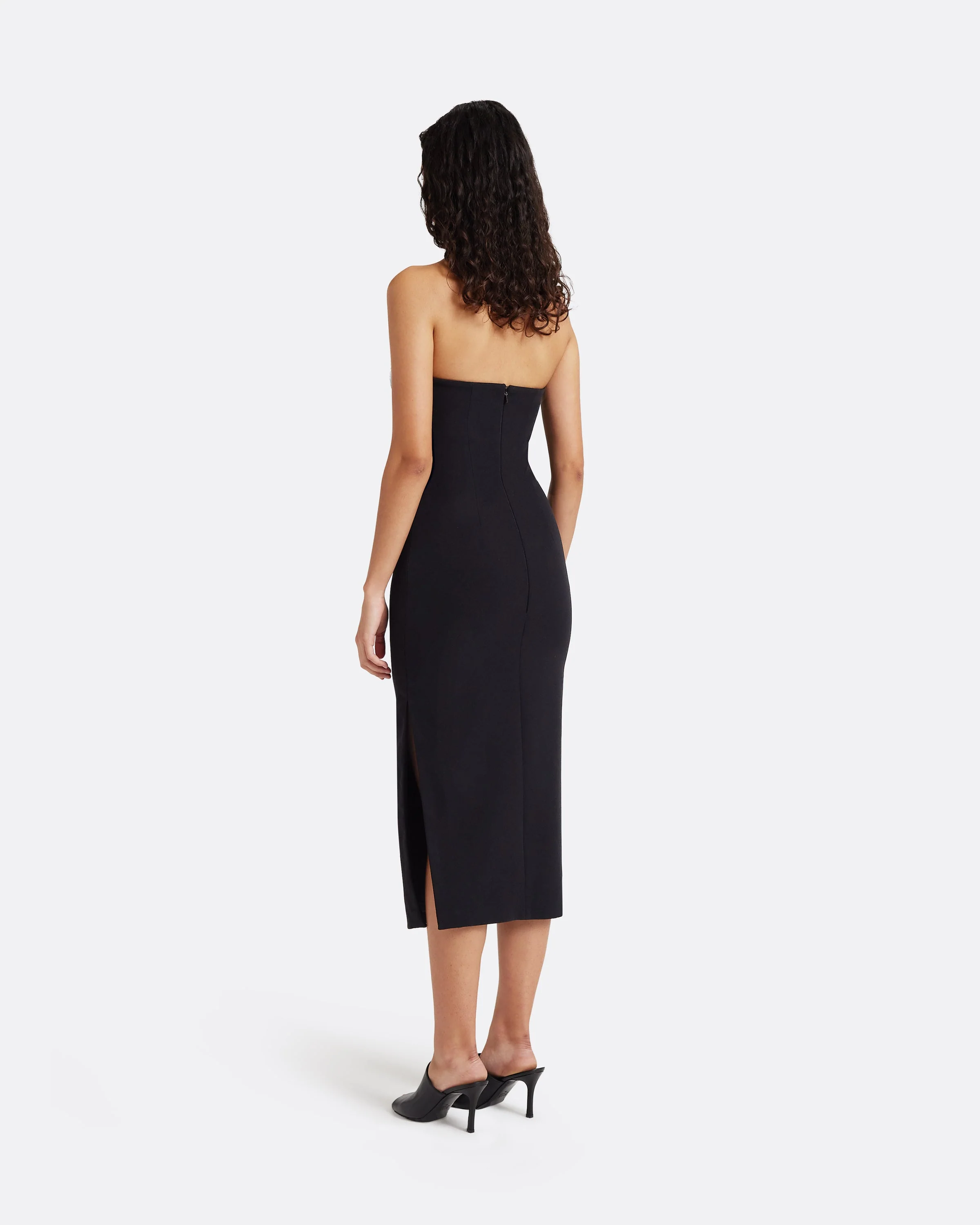 Aerine Midi Dress in Black with Feathers - Image 2