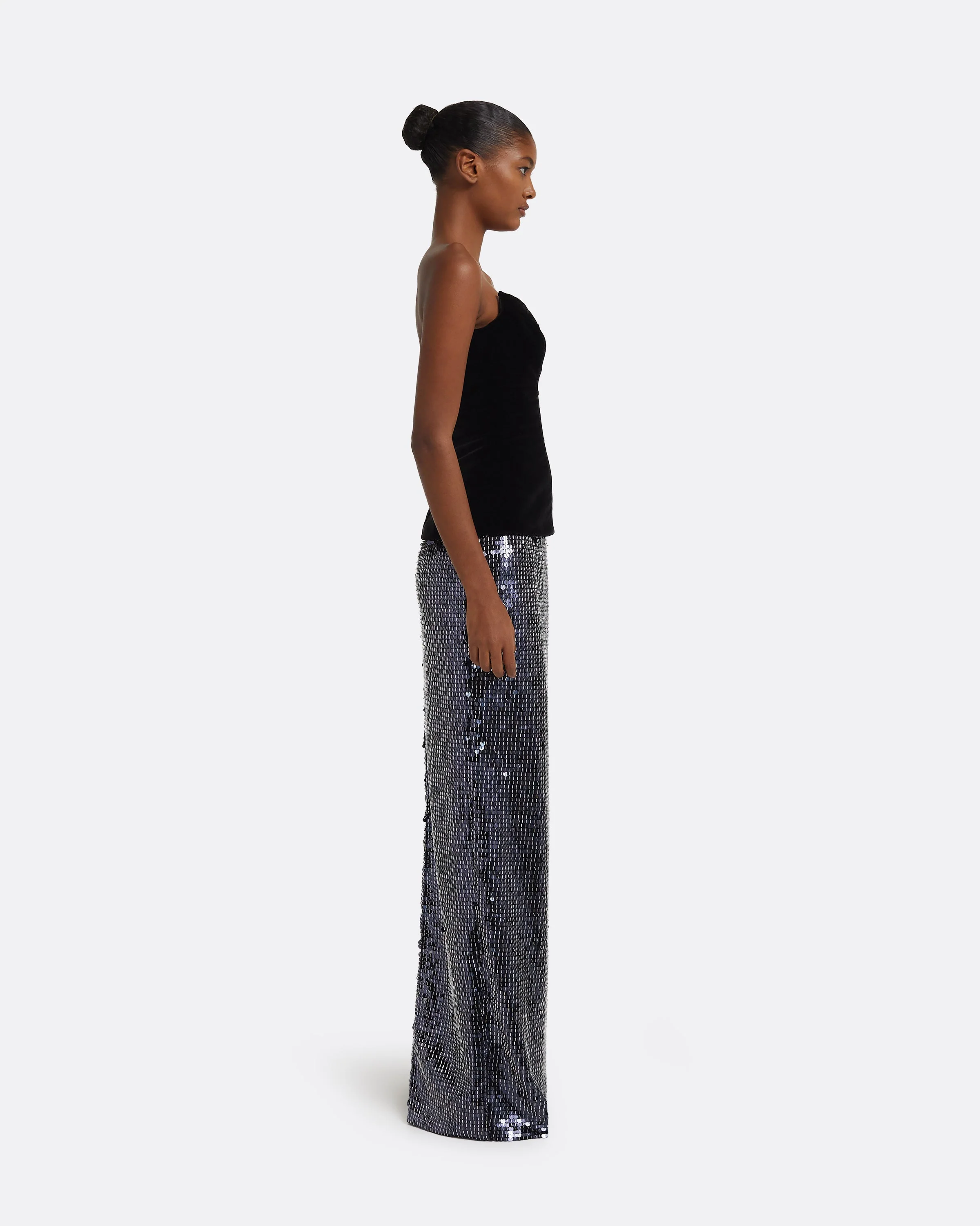 Aiden Long Dress in Black on Navy & Silver - Image 3