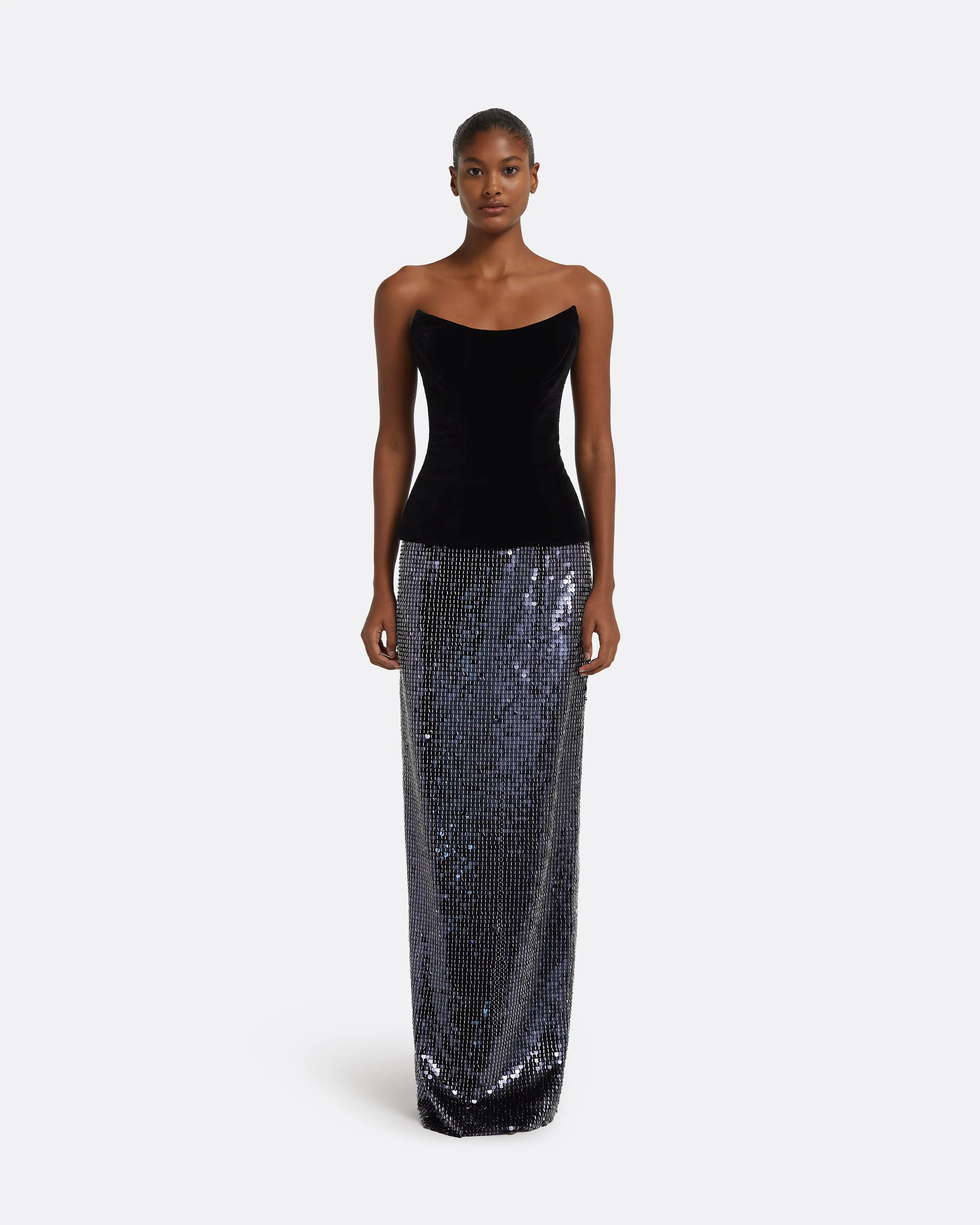 Aiden Long Dress in Black on Navy & Silver - Image 4