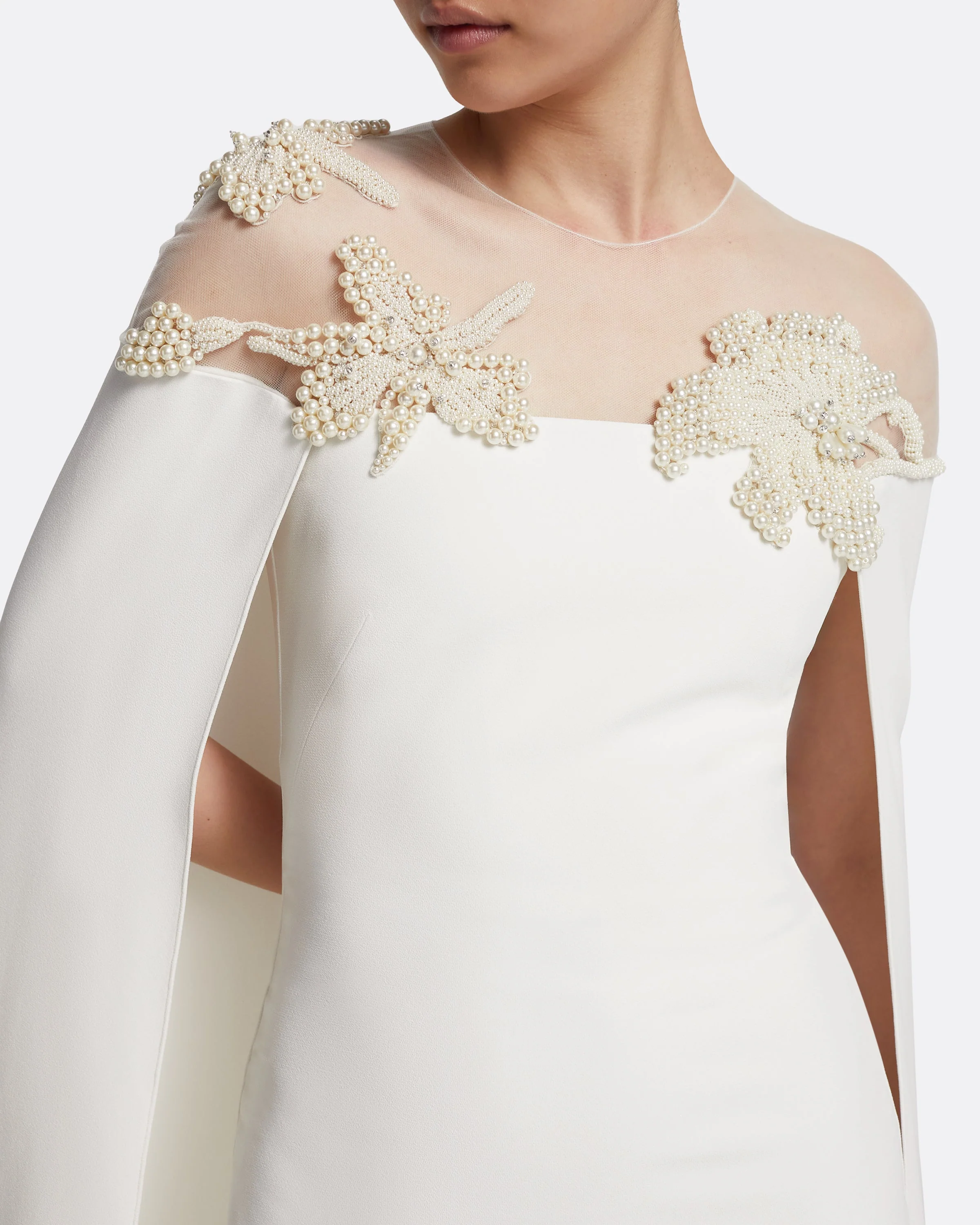 Ambere Long Dress in Ivory with Pearl Embroidery - Image 3