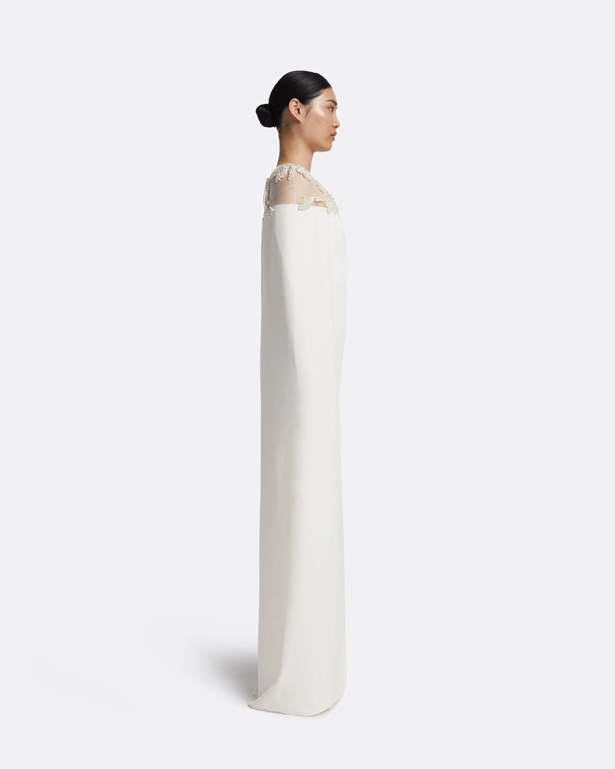 Ambere Long Dress in Ivory with Pearl Embroidery - Image 9