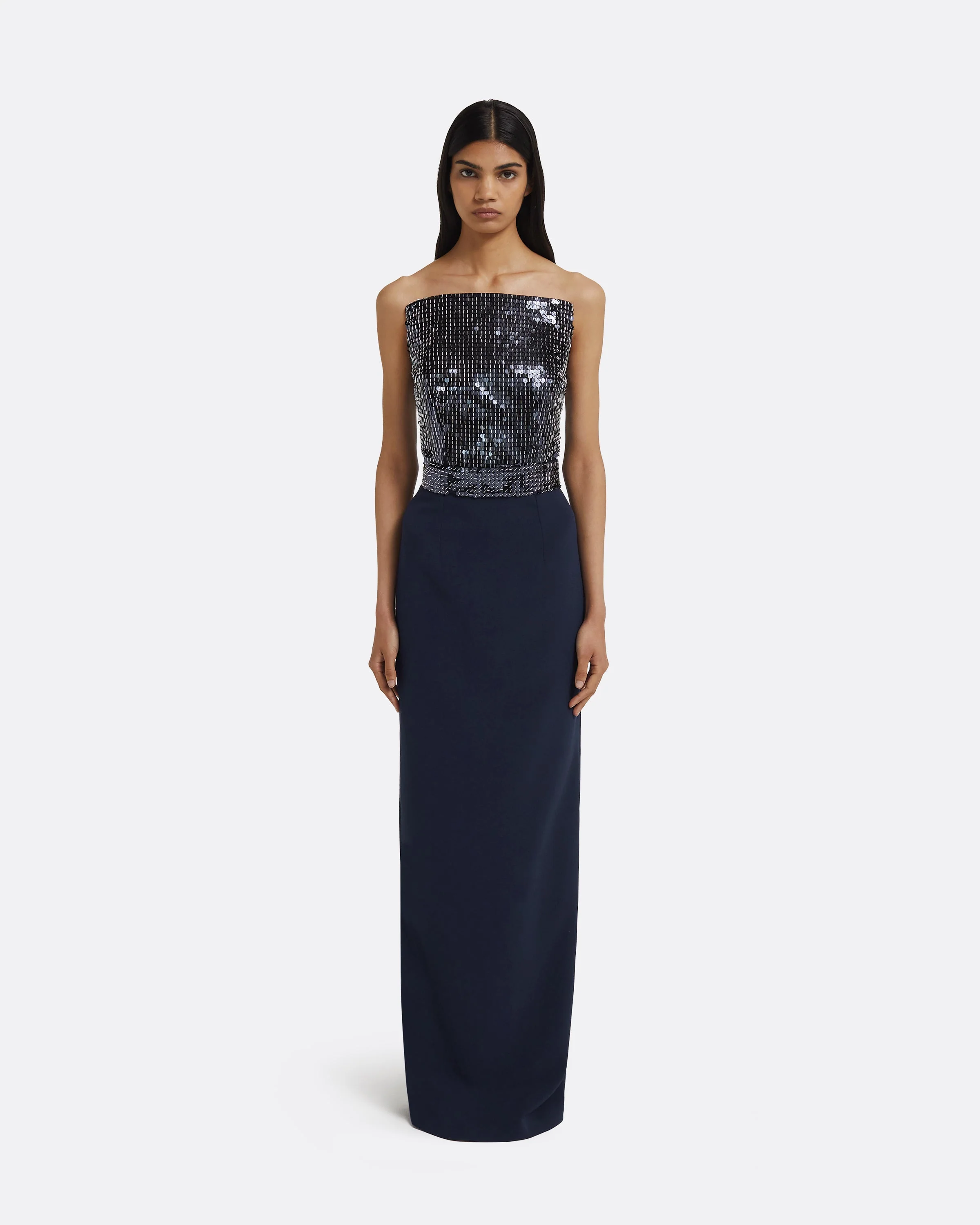 Amory Long Dress in Navy & Silver on Maritime Blue - Image 6