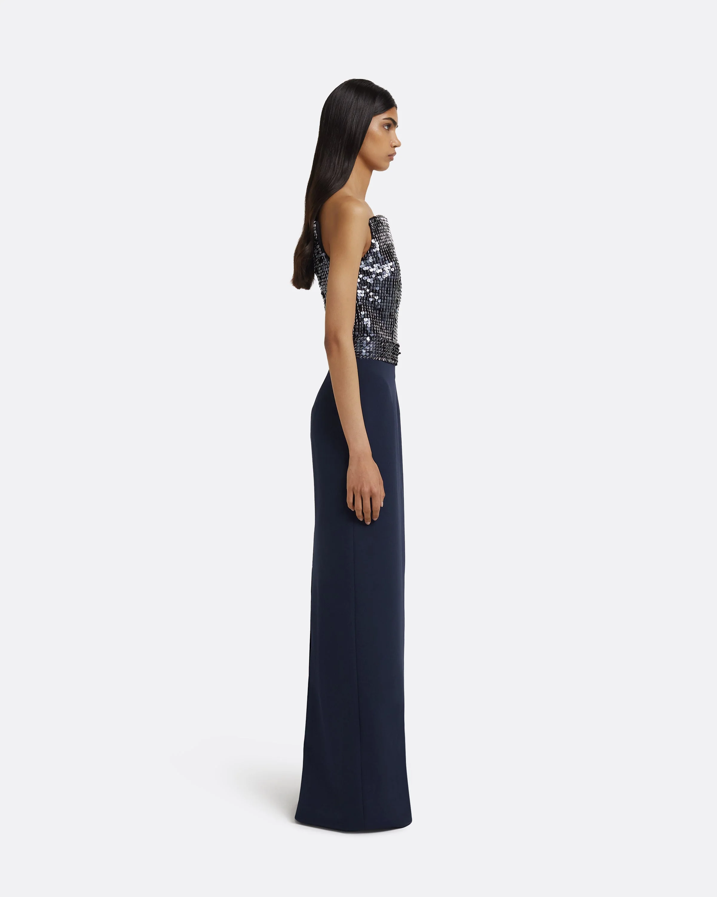 Amory Long Dress in Navy & Silver on Maritime Blue - Image 9