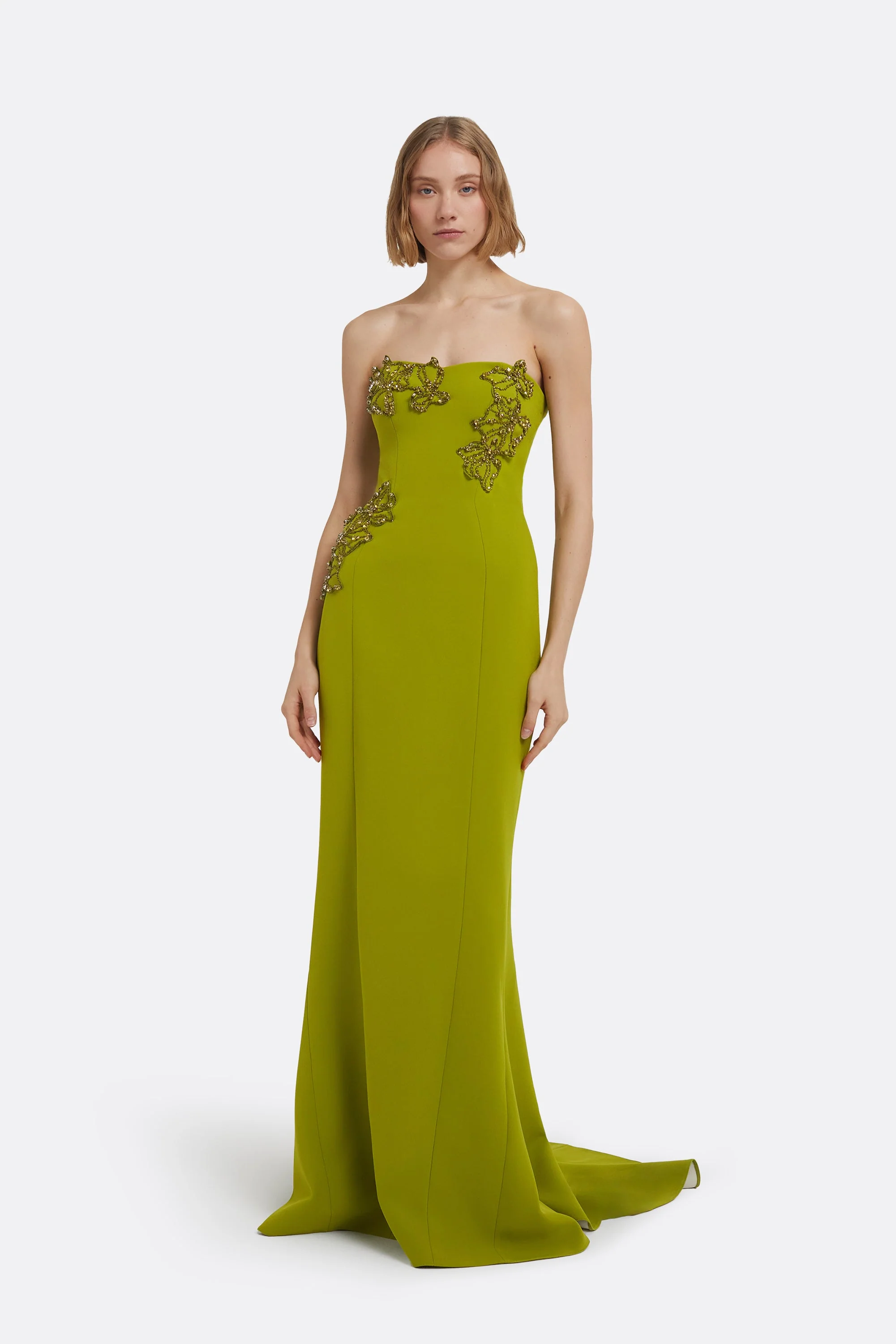 Angelina Long Dress in Woodbine with Embroidery - Image 11