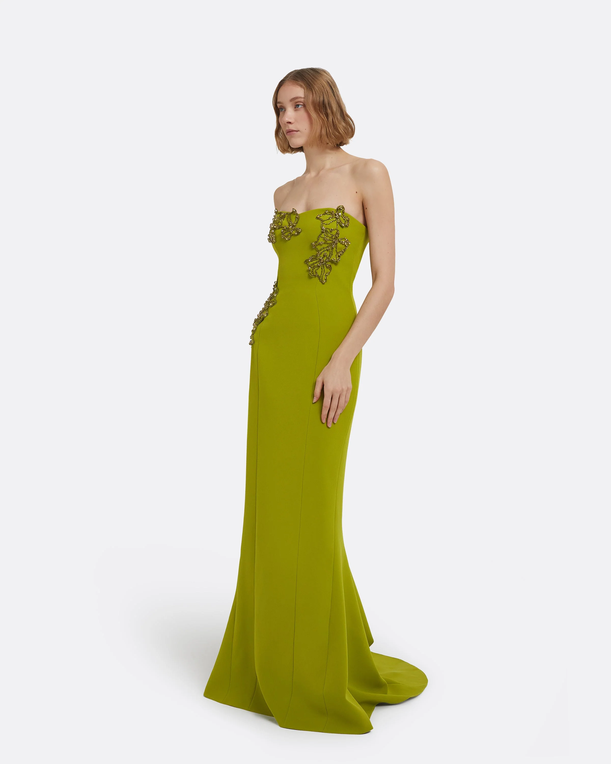 Angelina Long Dress in Woodbine with Embroidery - Image 4