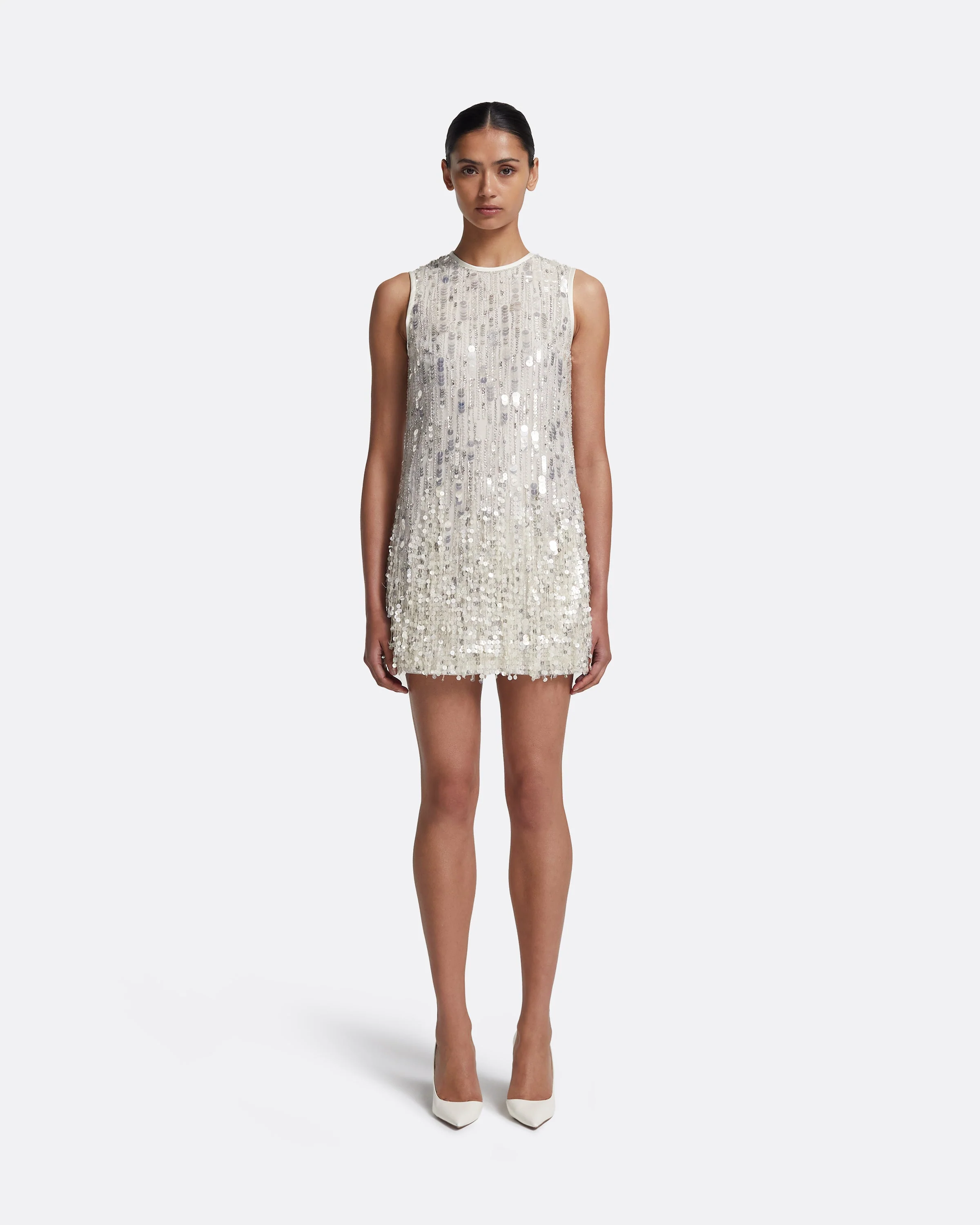 Ariana Short Dress in Ivory with Crystal Embellishment