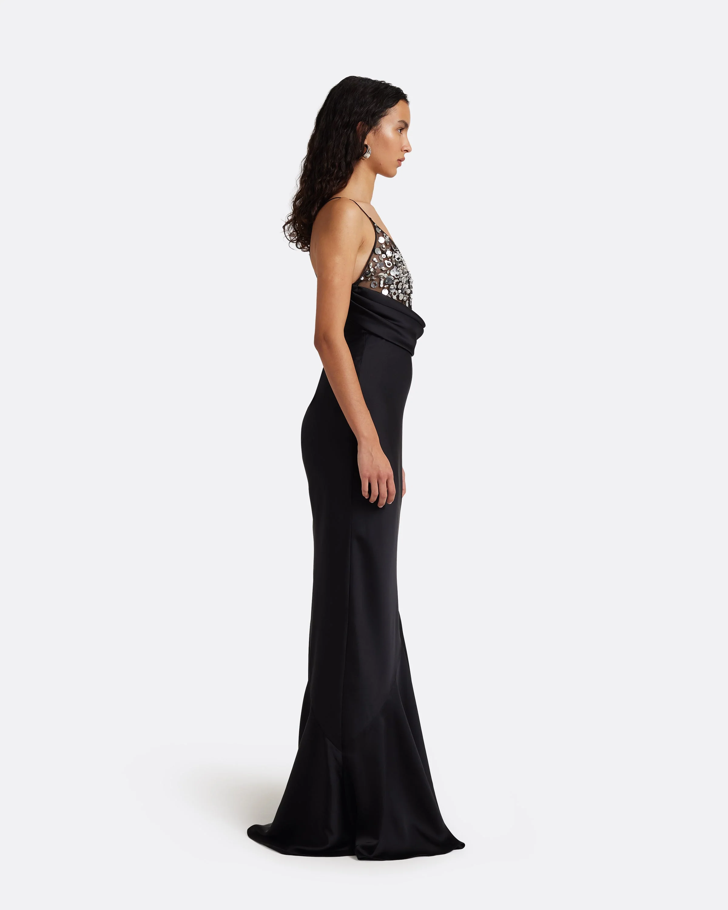 Asia Long Dress in Black with Crystal Embroidery - Image 4
