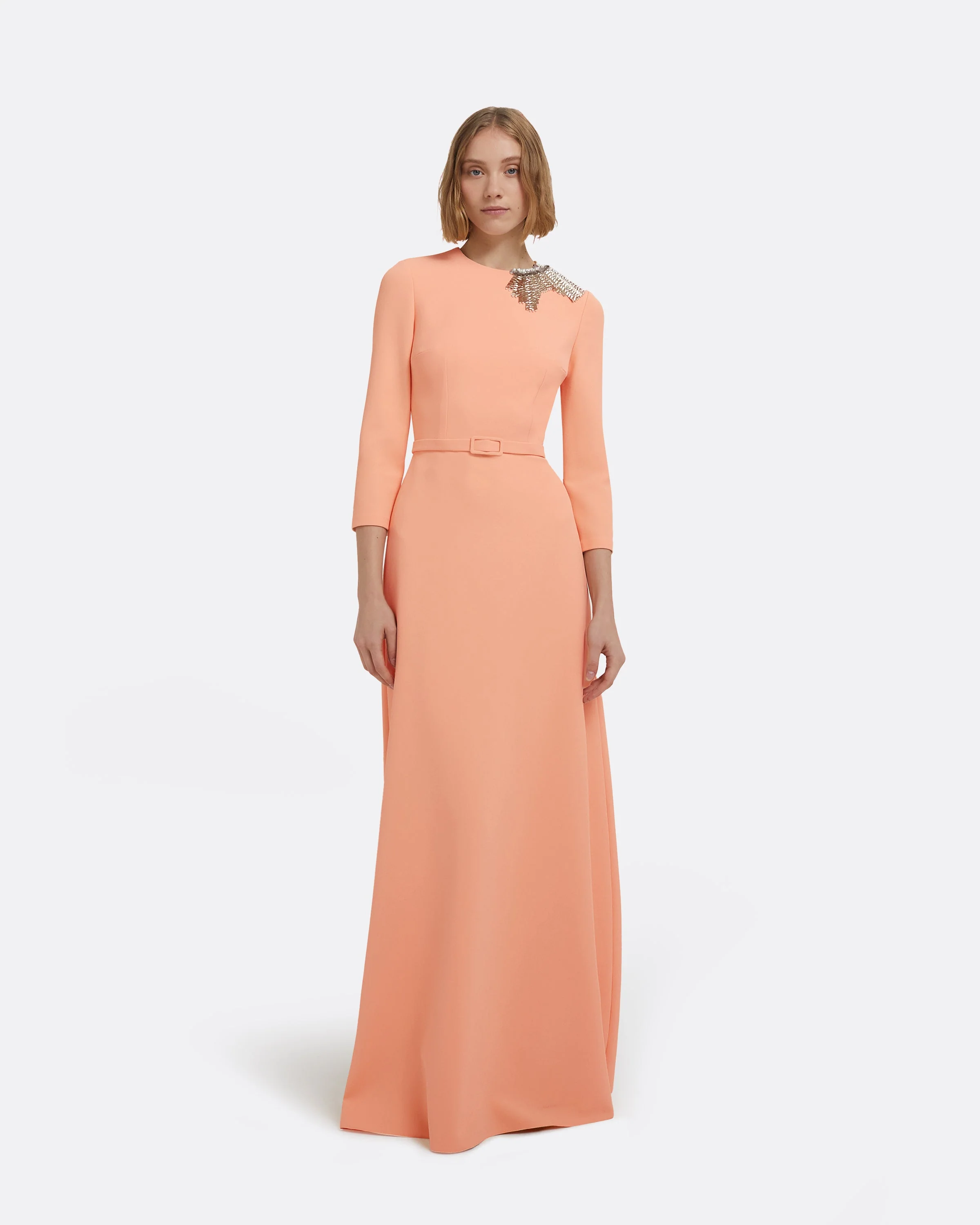 Aspen Long Dress in Apricot With Gunmetal Embellishment - Image 6