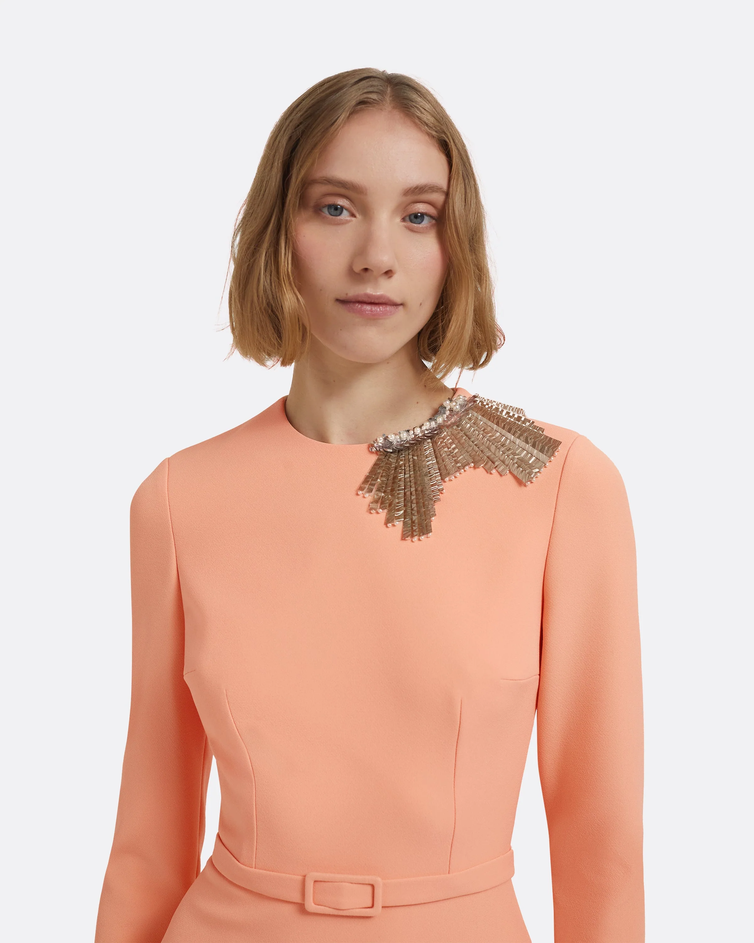 Aspen Long Dress in Apricot With Gunmetal Embellishment - Image 8