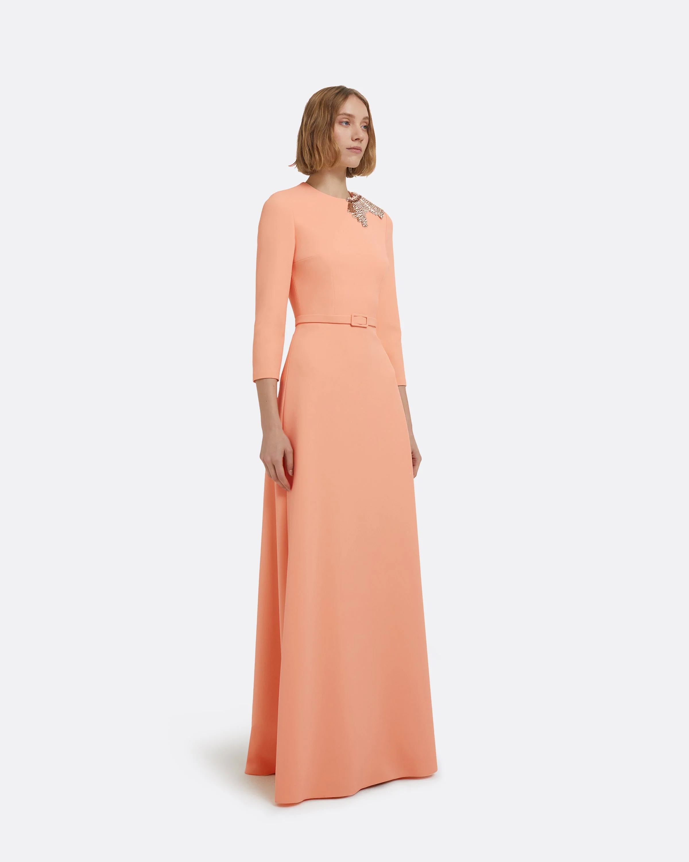 Aspen Long Dress in Apricot With Gunmetal Embellishment - Image 9