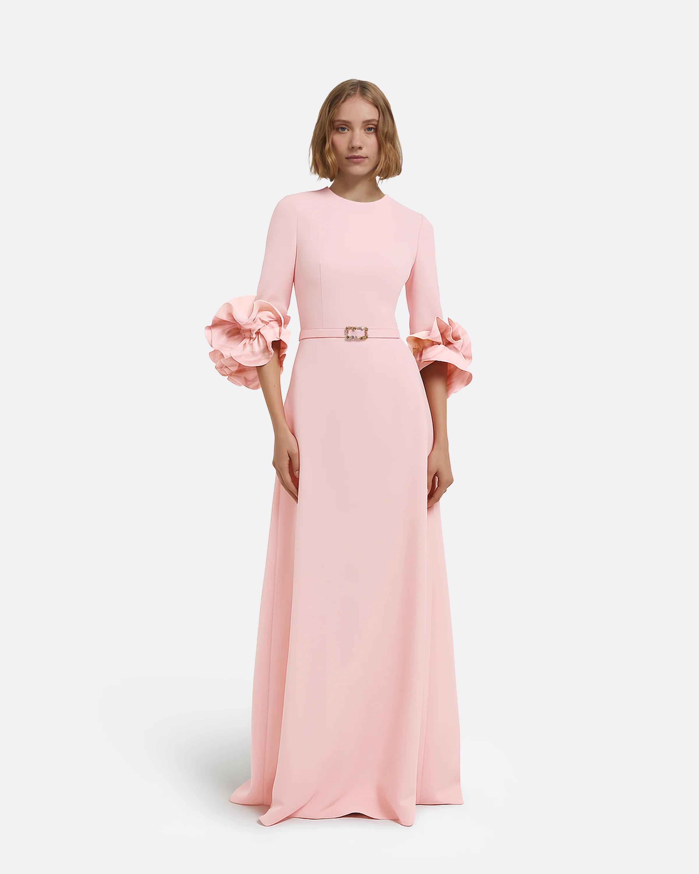 Belen Long Dress in Lychee with Embellished Belt - Image 6