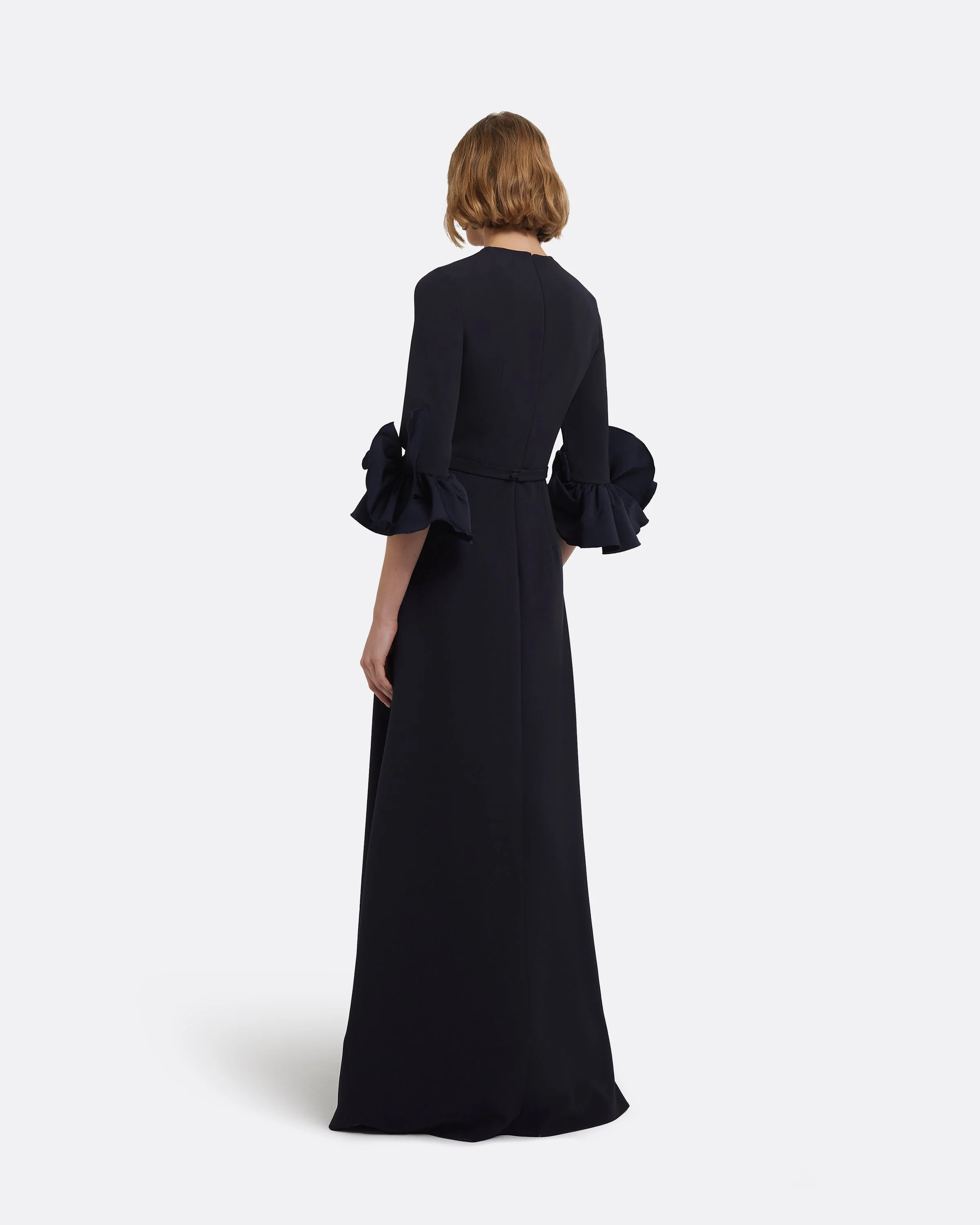 Belen Long Dress in Midnight Navy with Embellished Belt - Image 2
