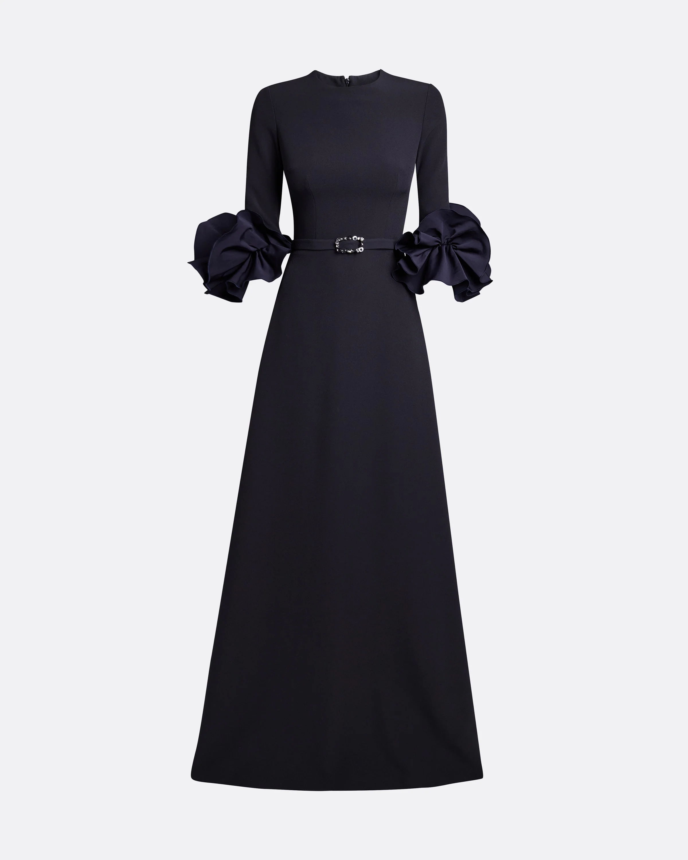 Belen Long Dress in Midnight Navy with Embellished Belt - Image 5