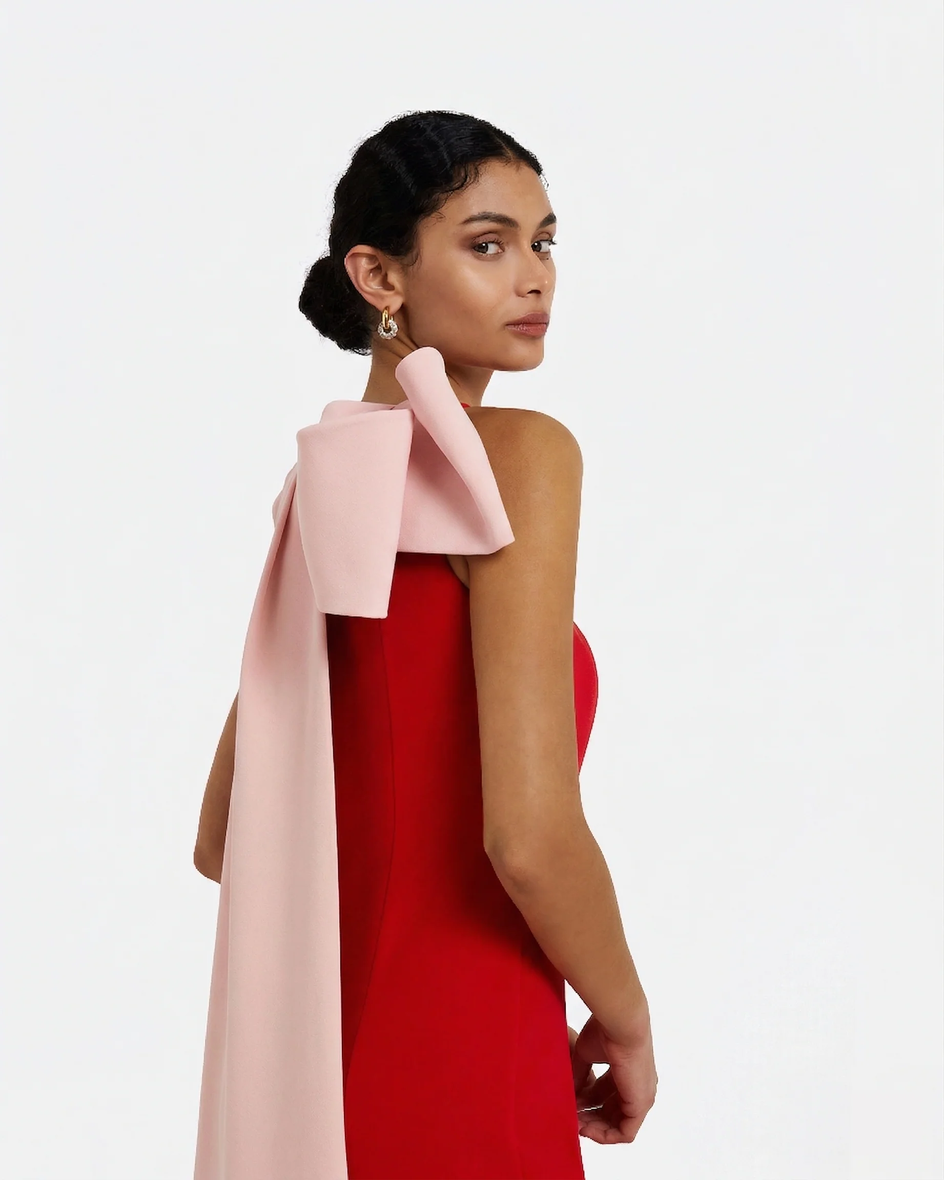 Celestia Long Dress in Cherry Red & Pale Pink - Image 3