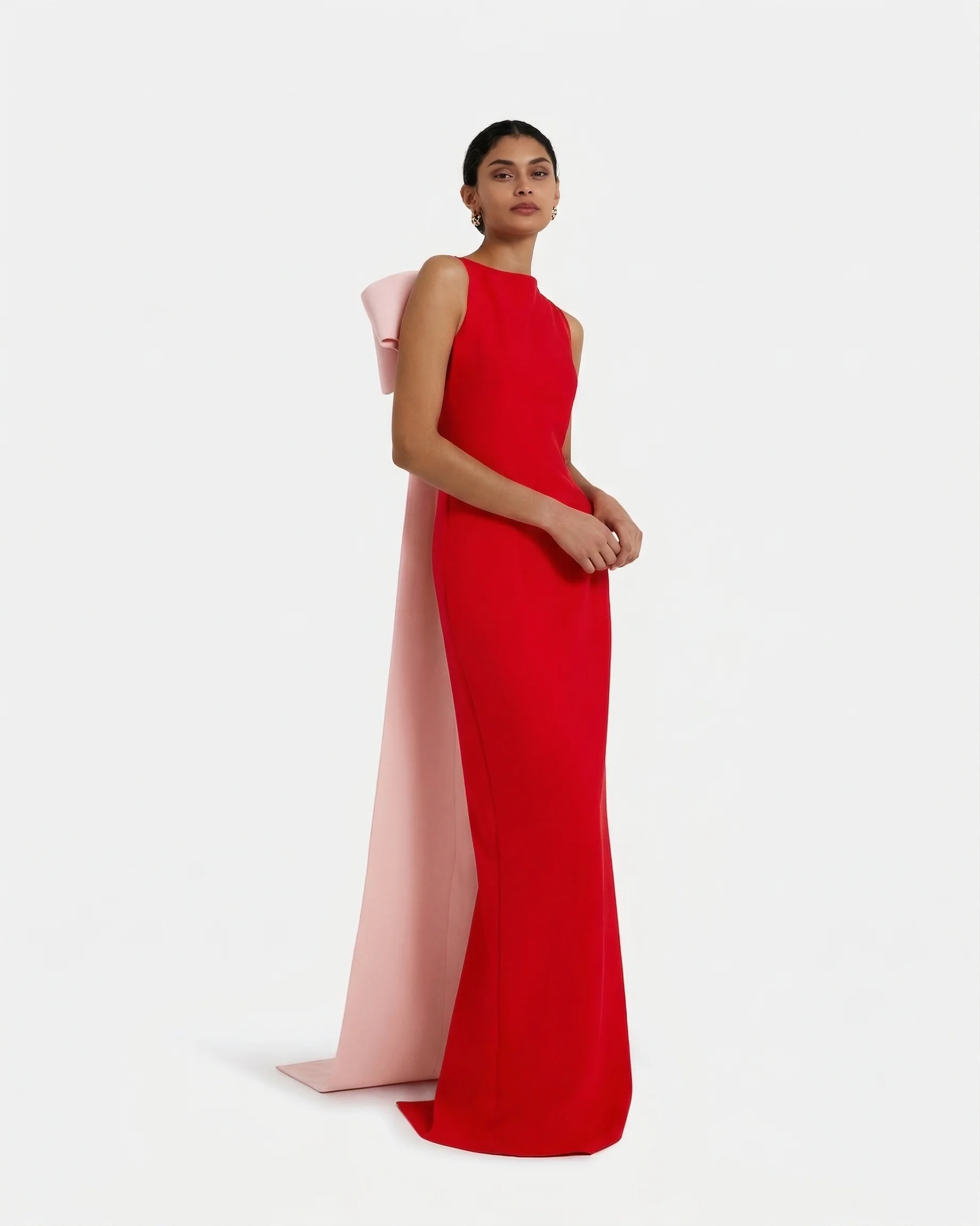 Celestia Long Dress in Cherry Red & Pale Pink - Image 6