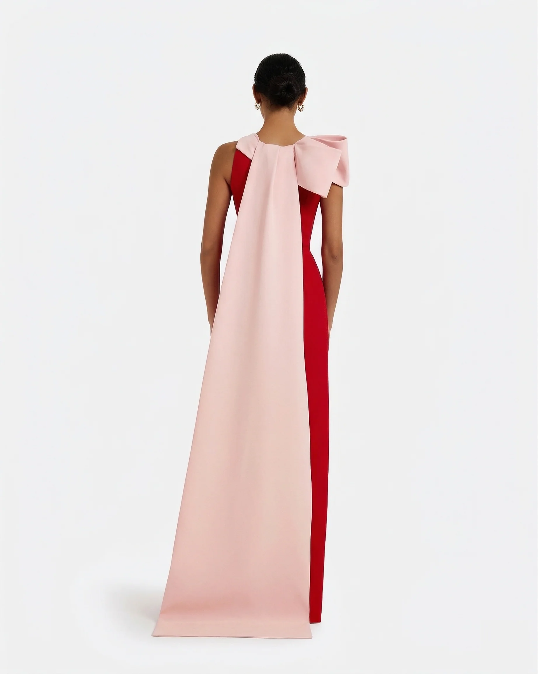 Celestia Long Dress in Cherry Red & Pale Pink - Image 7