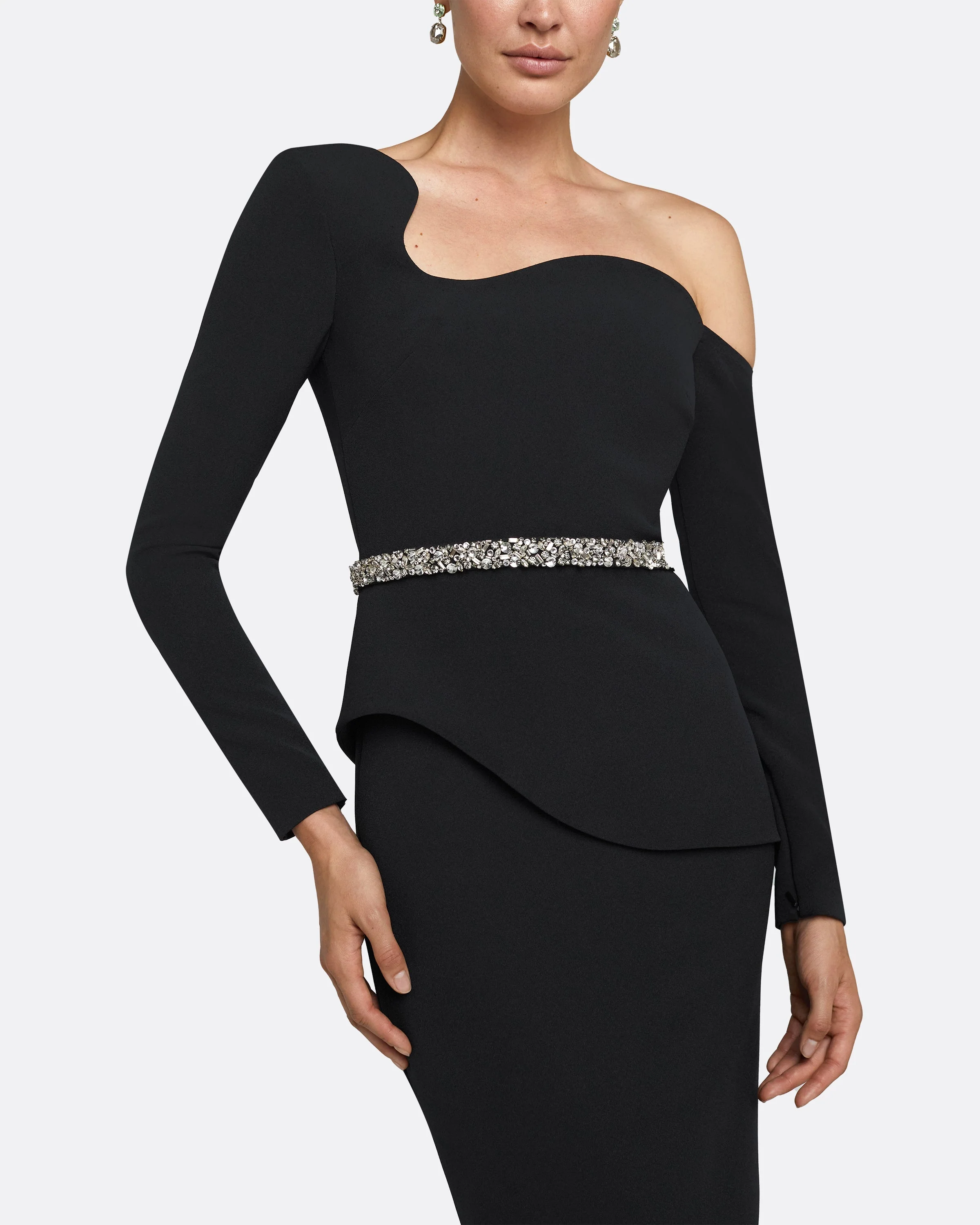 Constanza Black Midi Dress With Embroidered Belt - Image 7