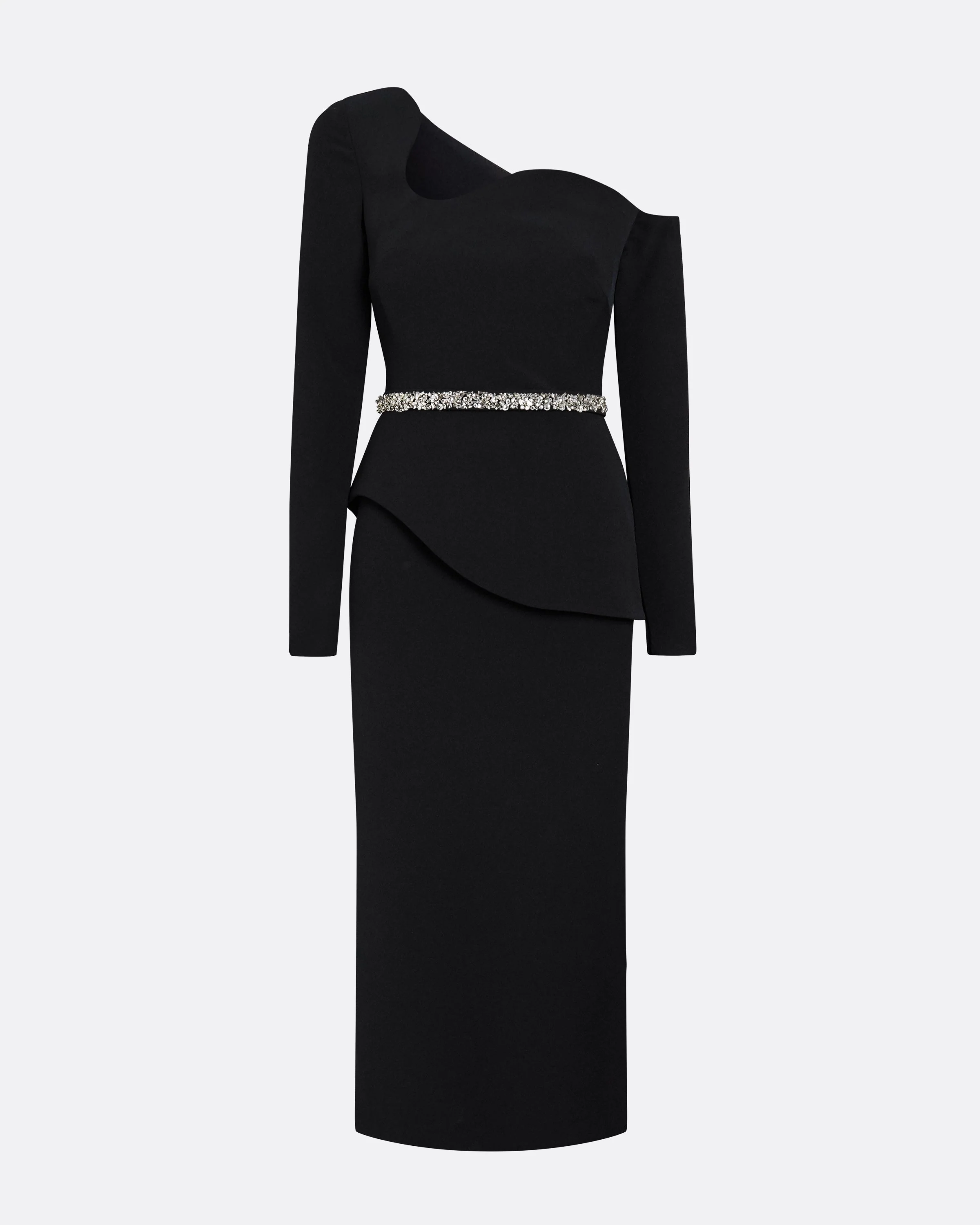 Constanza Black Midi Dress With Embroidered Belt - Image 8