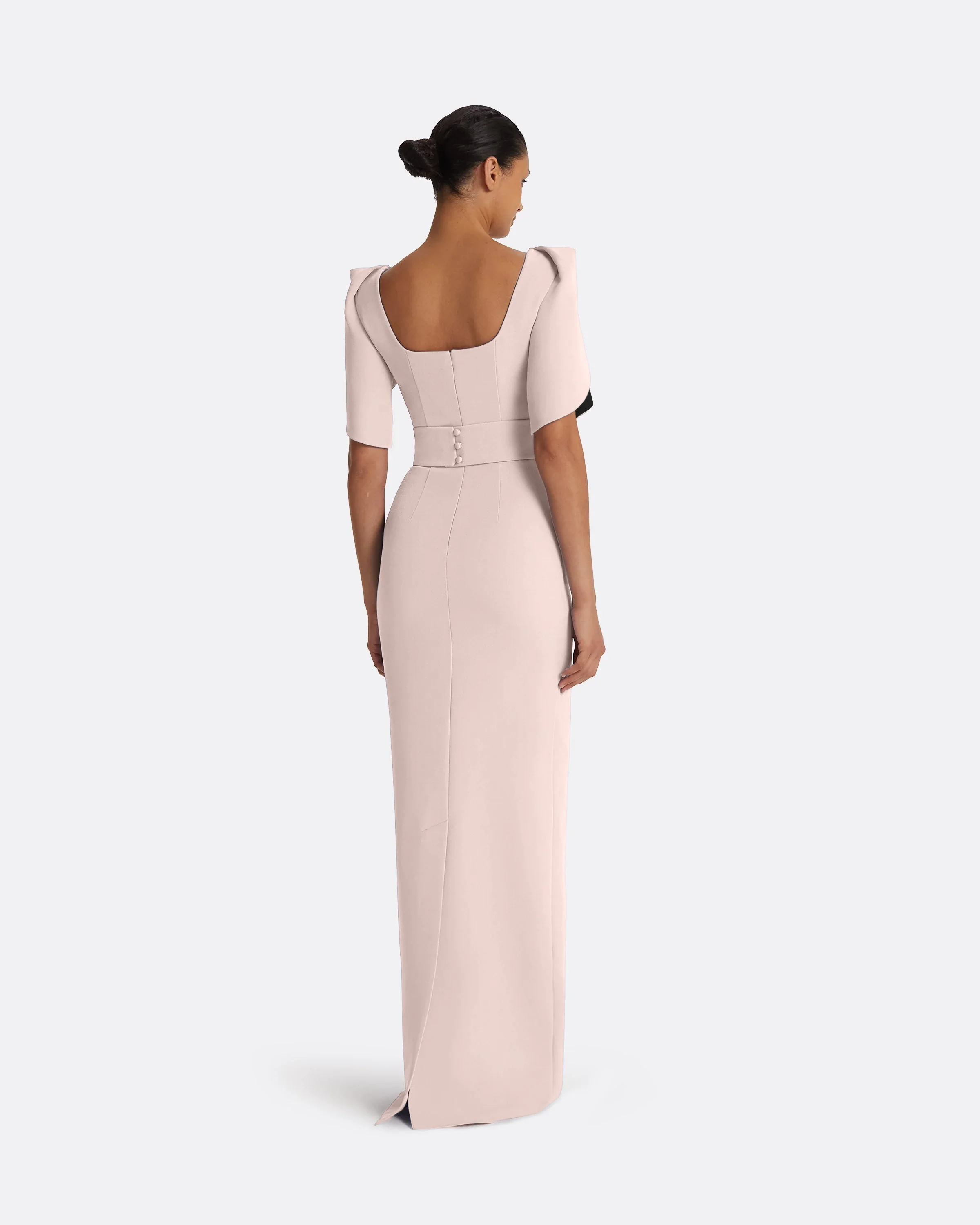 Dara Long Dress in Pale Pink & Black - Image 2