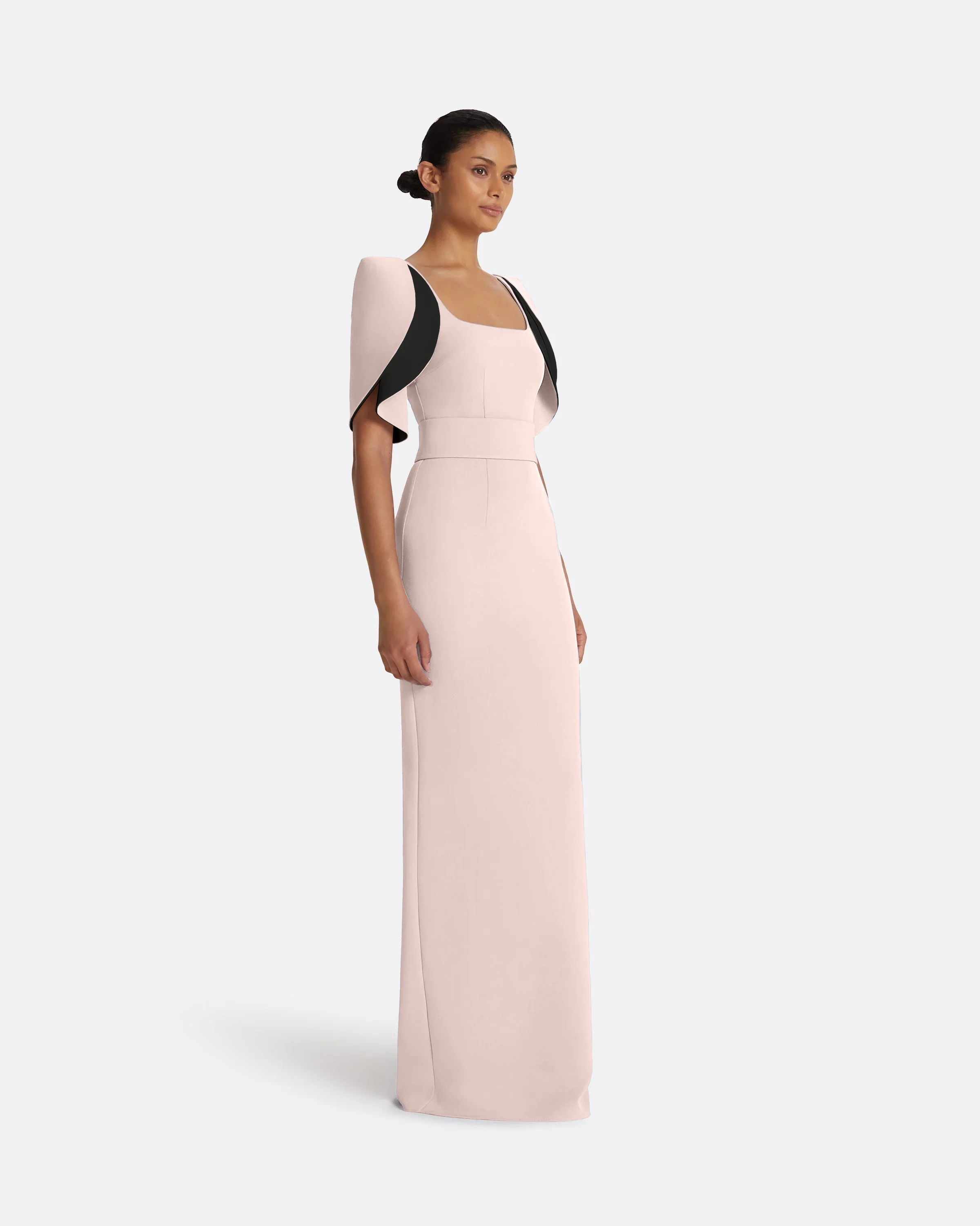 Dara Long Dress in Pale Pink & Black - Image 4