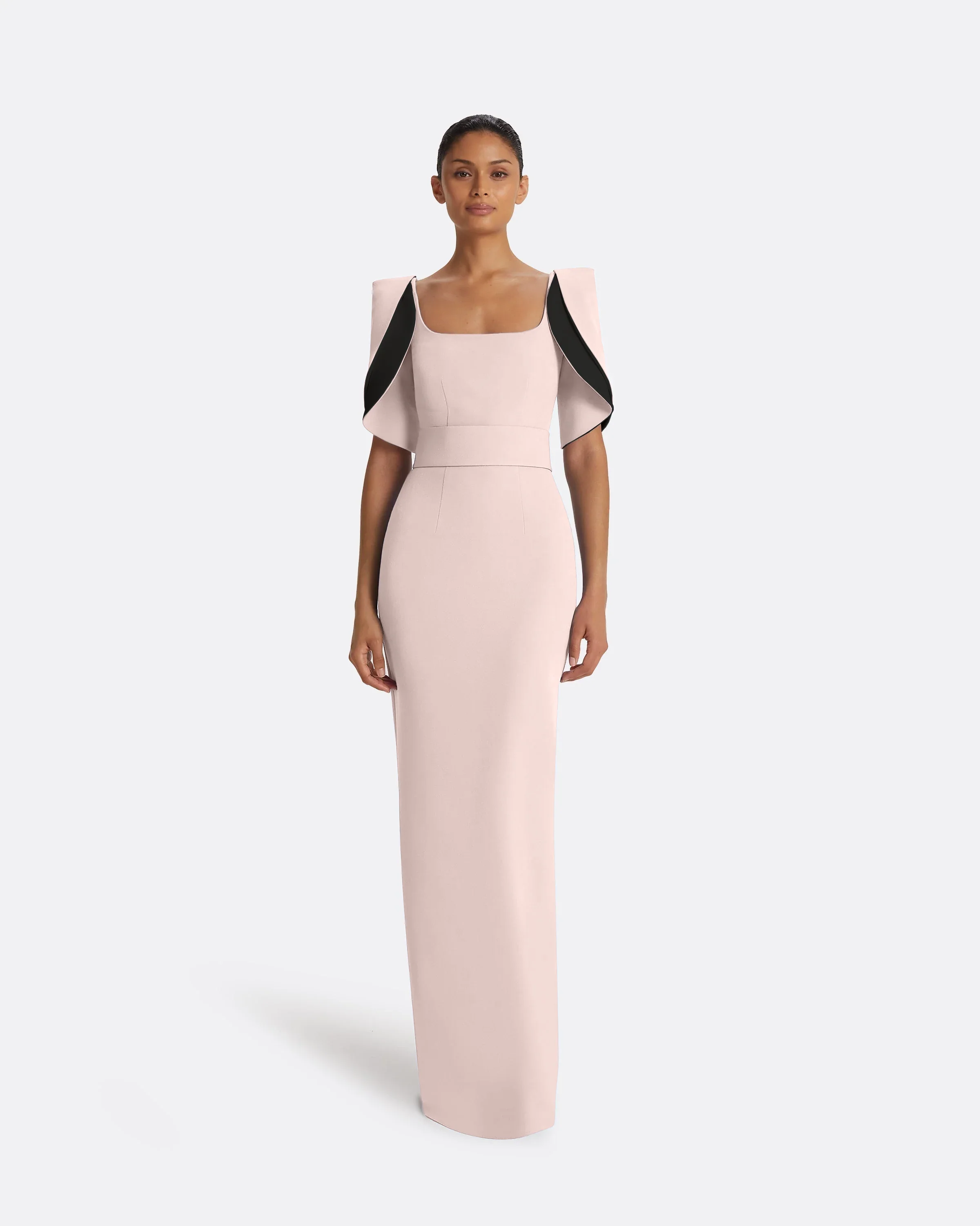 Dara Long Dress in Pale Pink & Black - Image 6