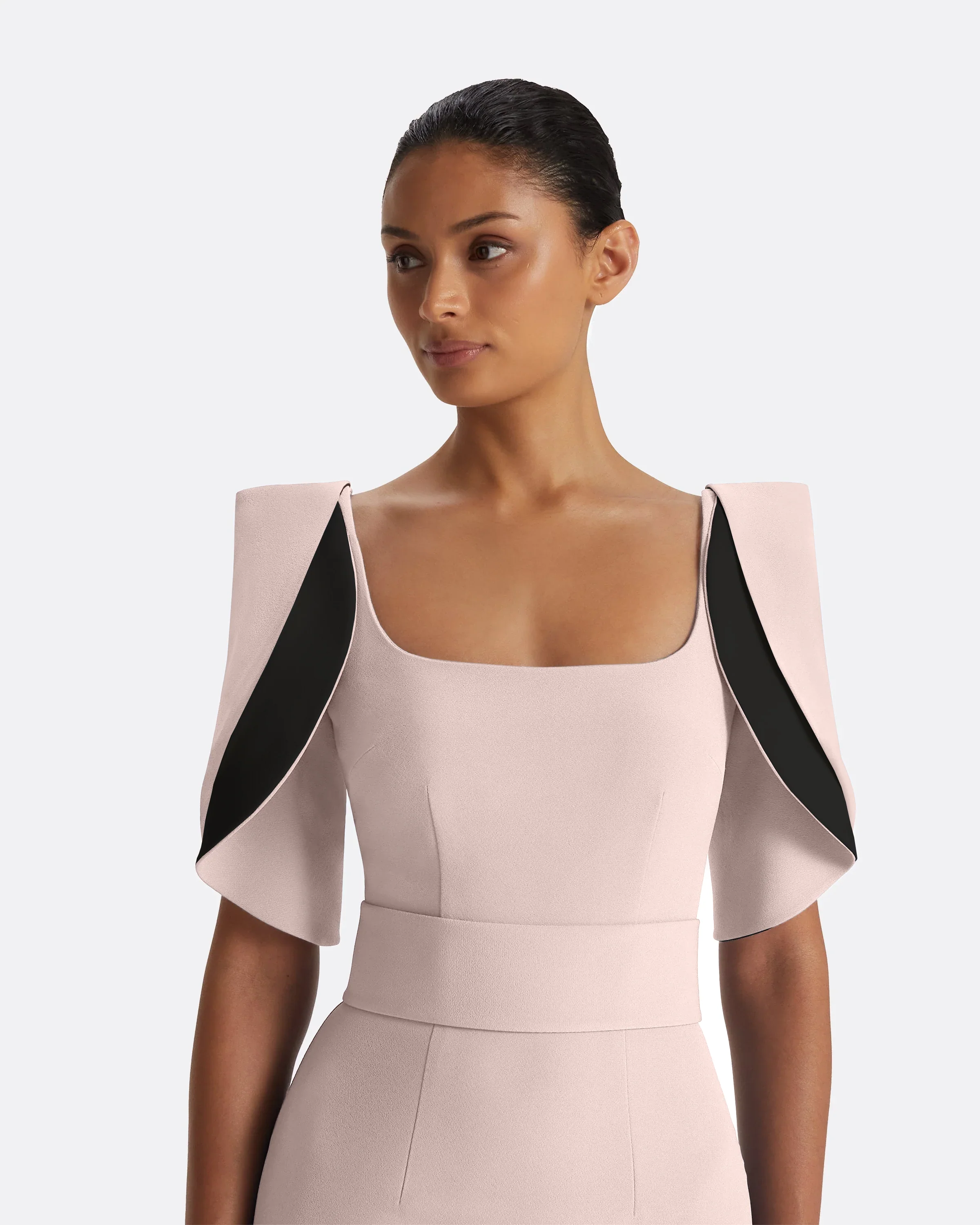 Dara Long Dress in Pale Pink & Black - Image 8
