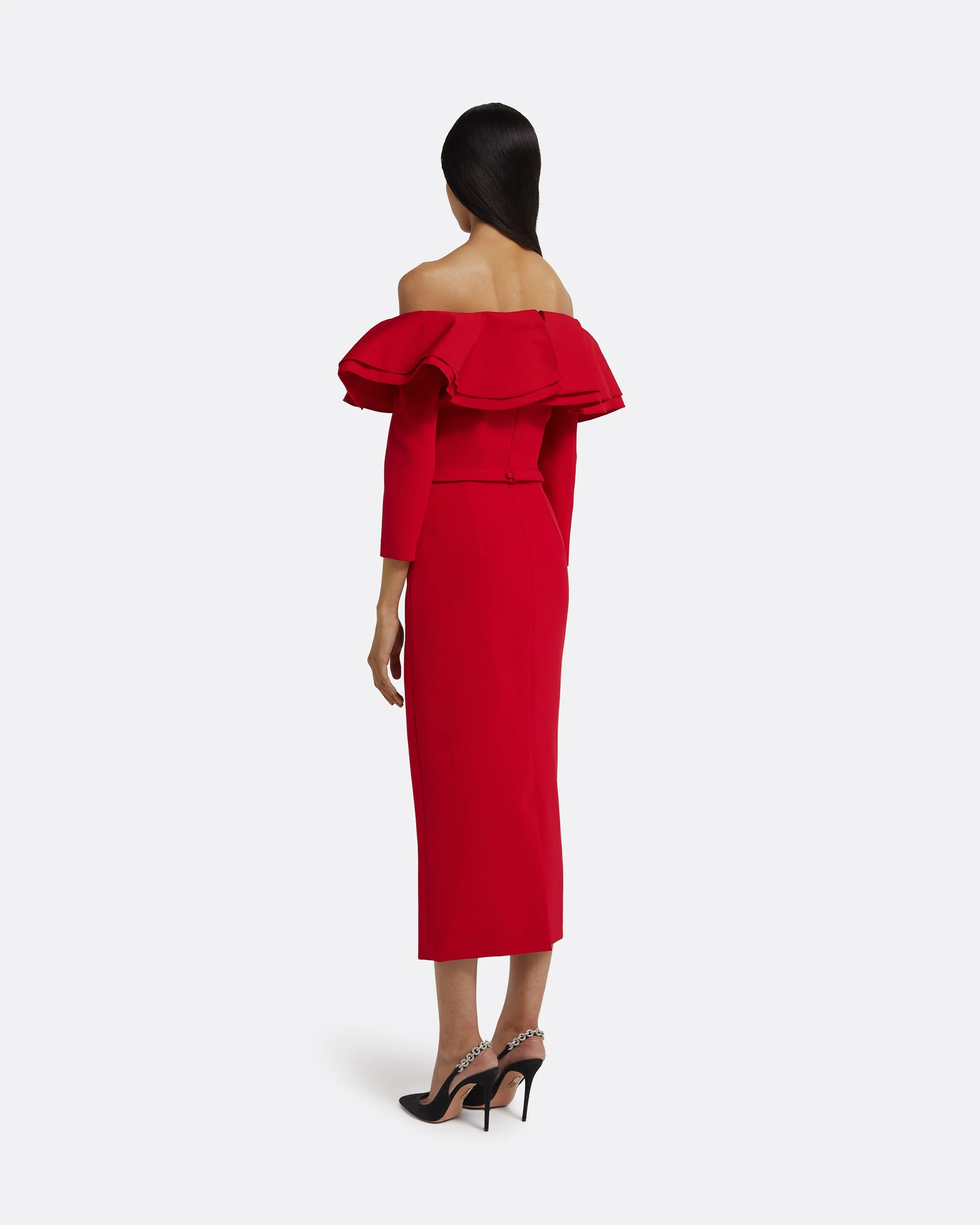 Dorian Midi Dress in Lacquer Red on Crimson - Image 2