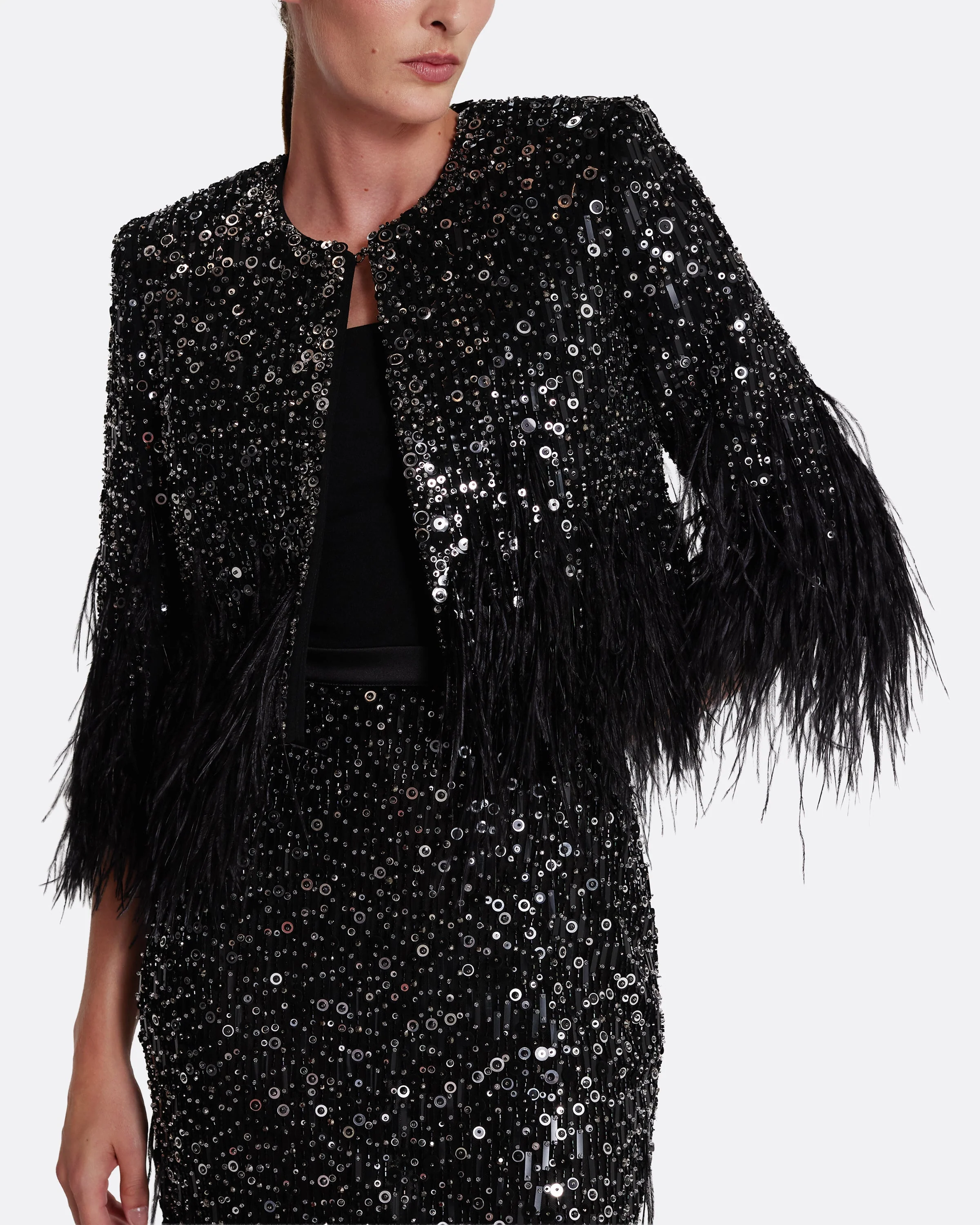 Fabiana Jacket in Black with Feather Embellishment - Image 10