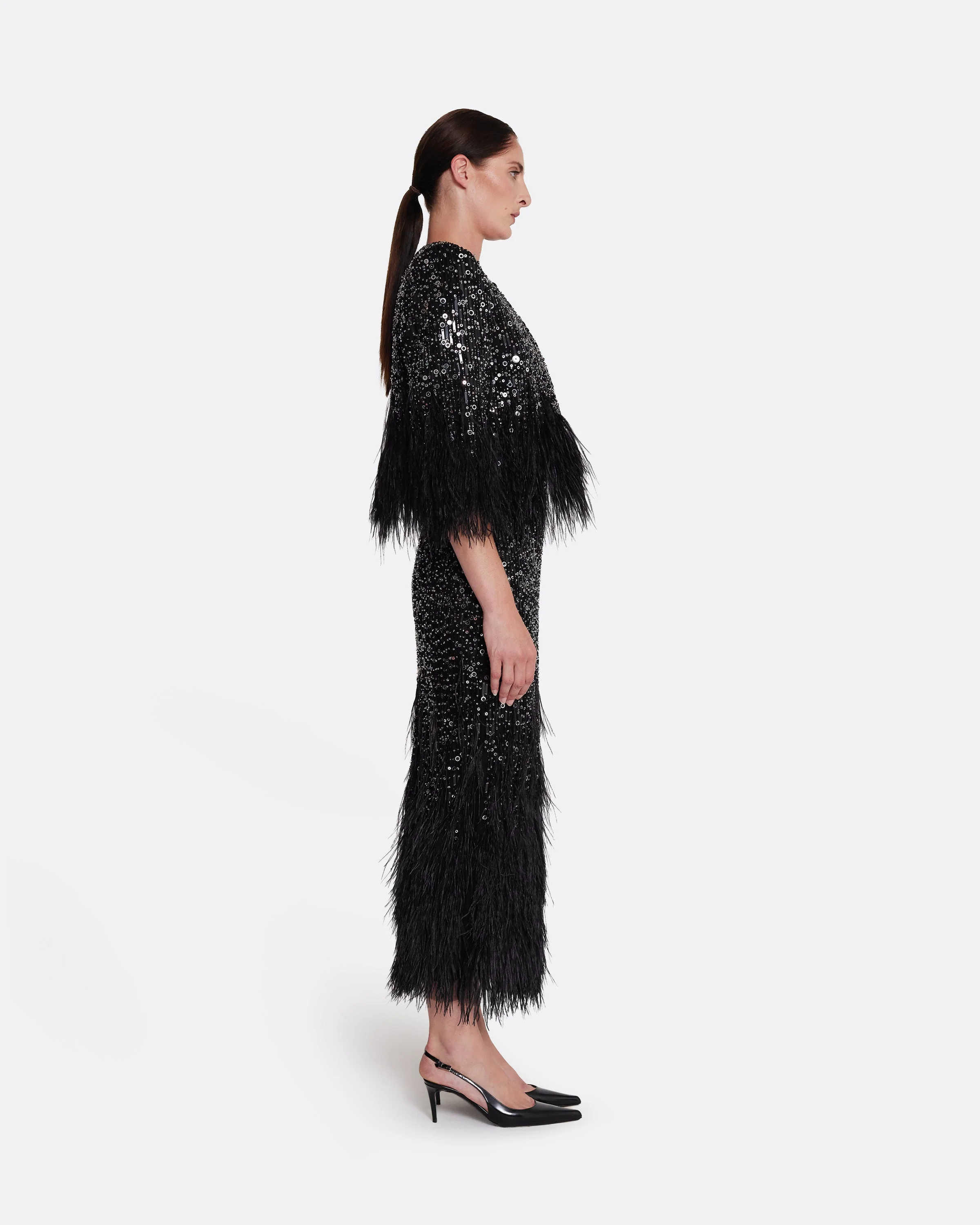Fabiana Jacket in Black with Feather Embellishment - Image 11
