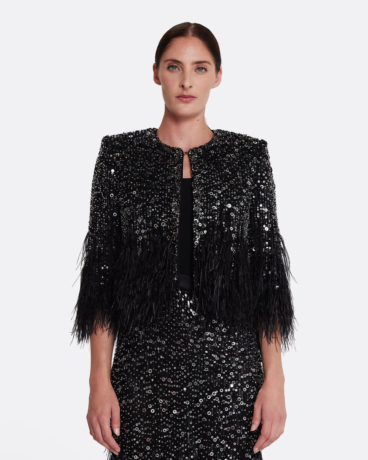Fabiana Jacket in Black with Feather Embellishment - Image 7
