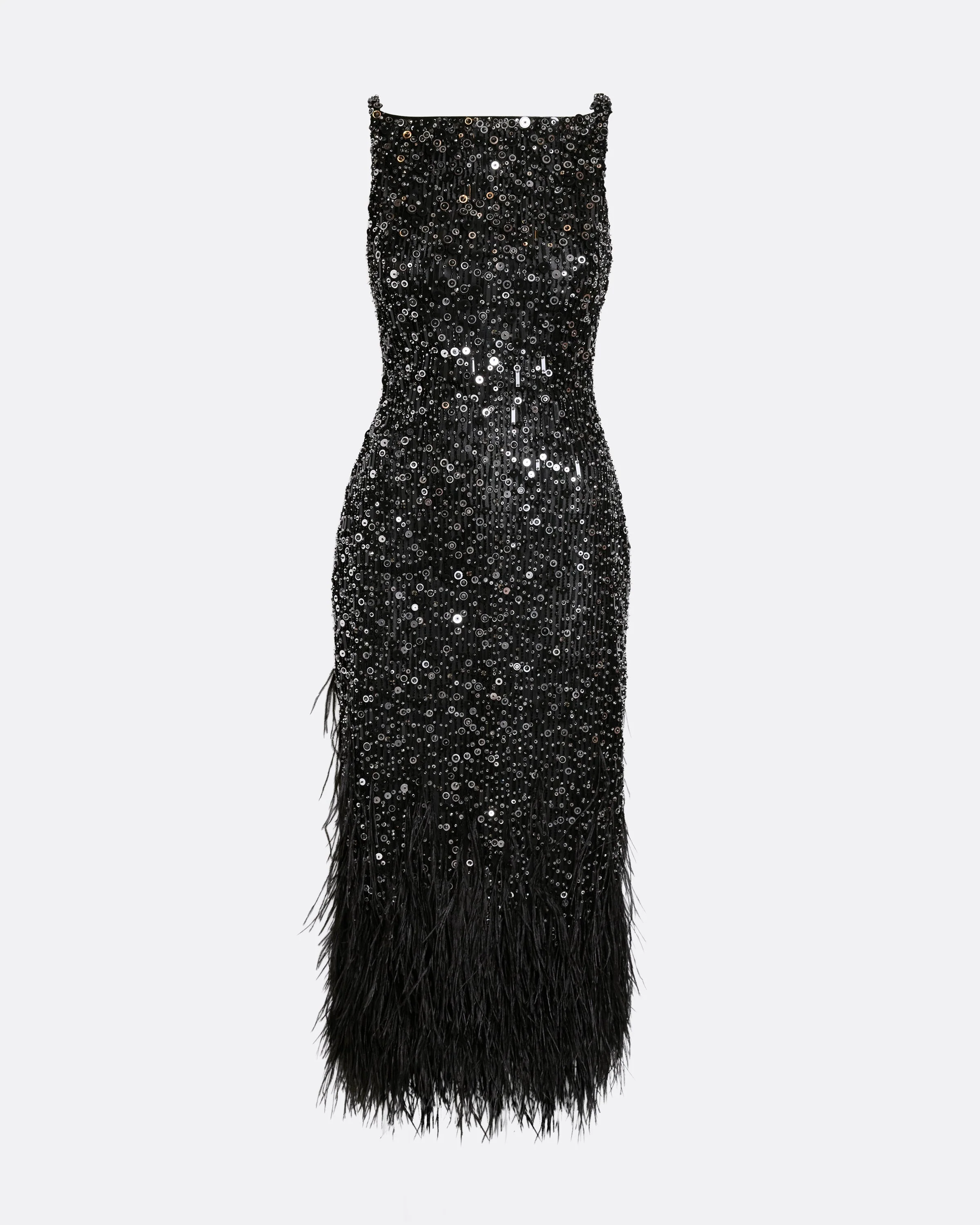 Federica Midi Dress in Black with Feather Embellishment - Image 5
