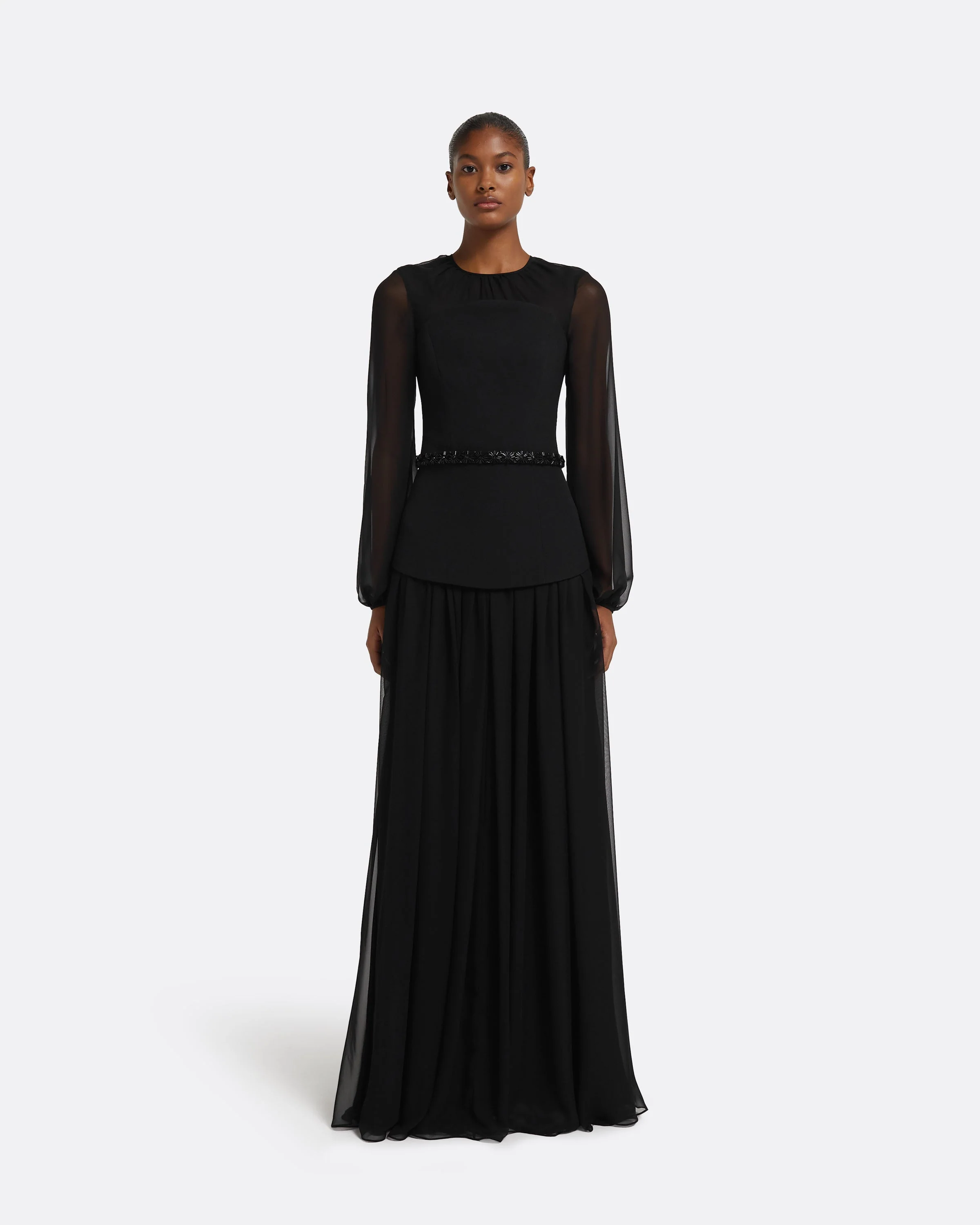 Finley Long Dress in Black & Embellished Belt