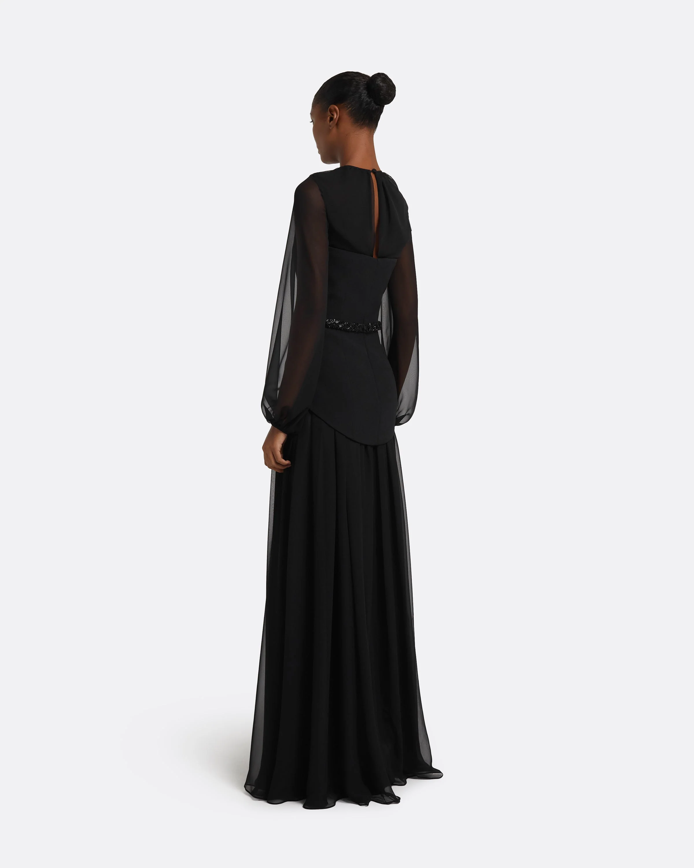 Finley Long Dress in Black & Embellished Belt - Image 2