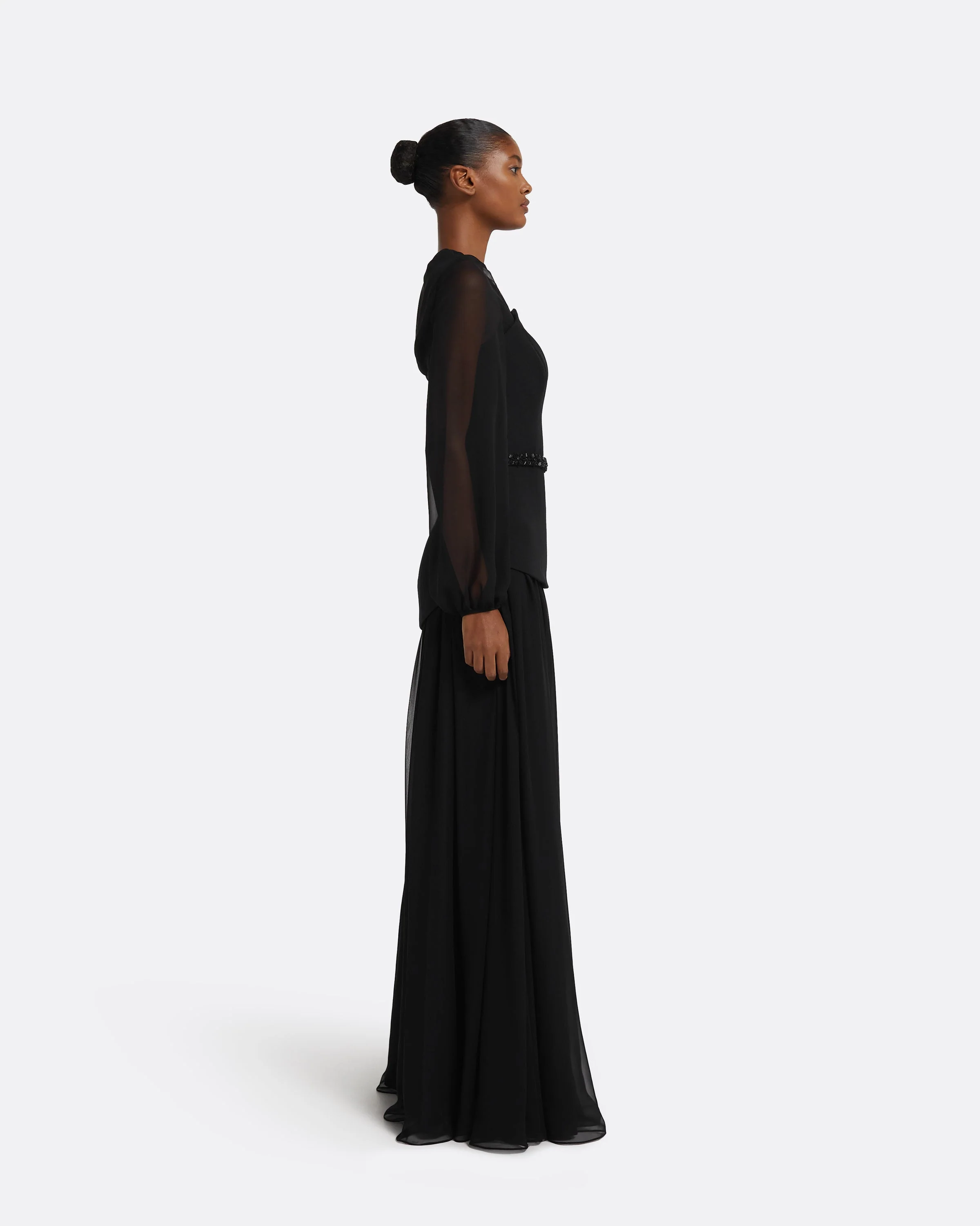 Finley Long Dress in Black & Embellished Belt - Image 4