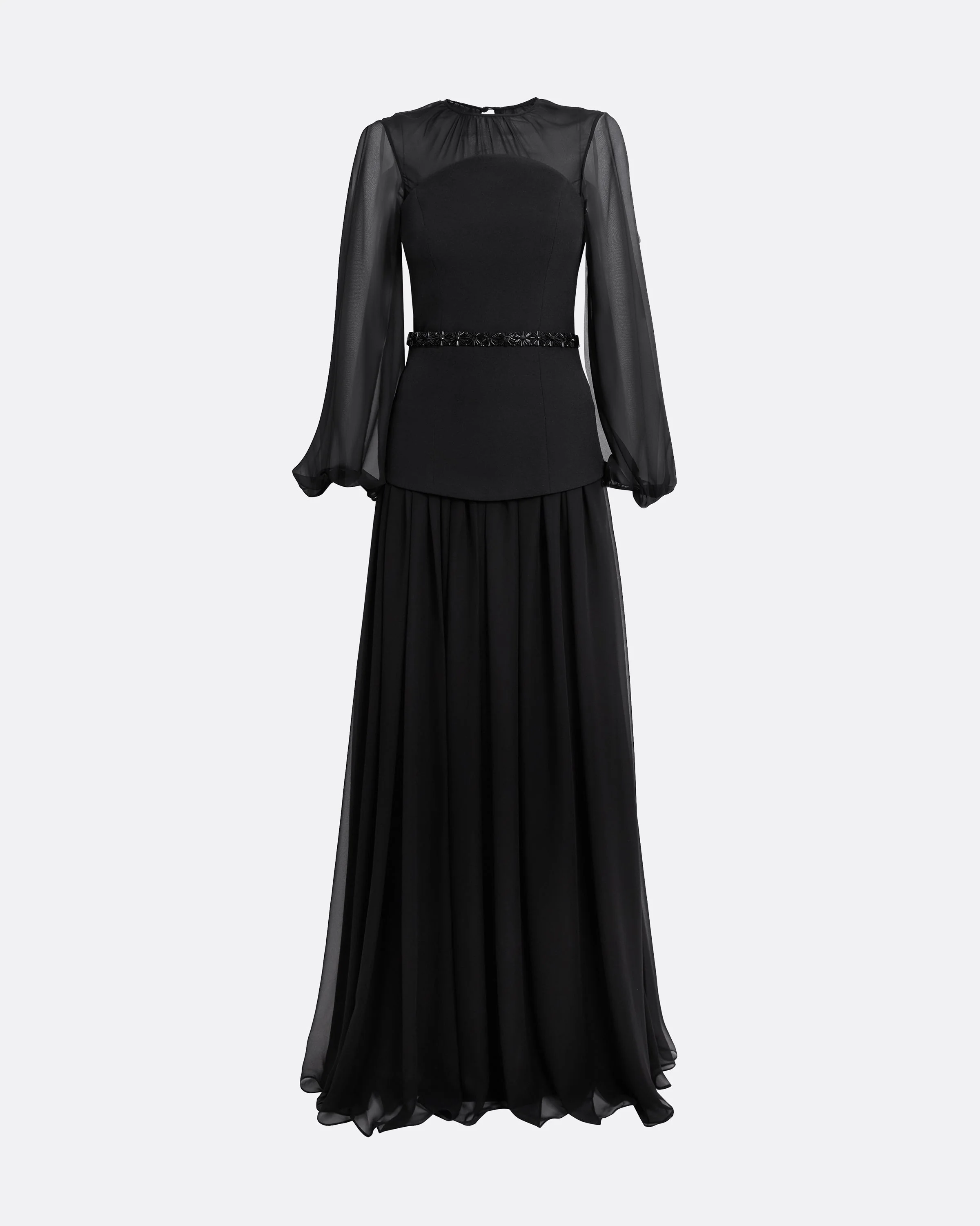 Finley Long Dress in Black & Embellished Belt - Image 5