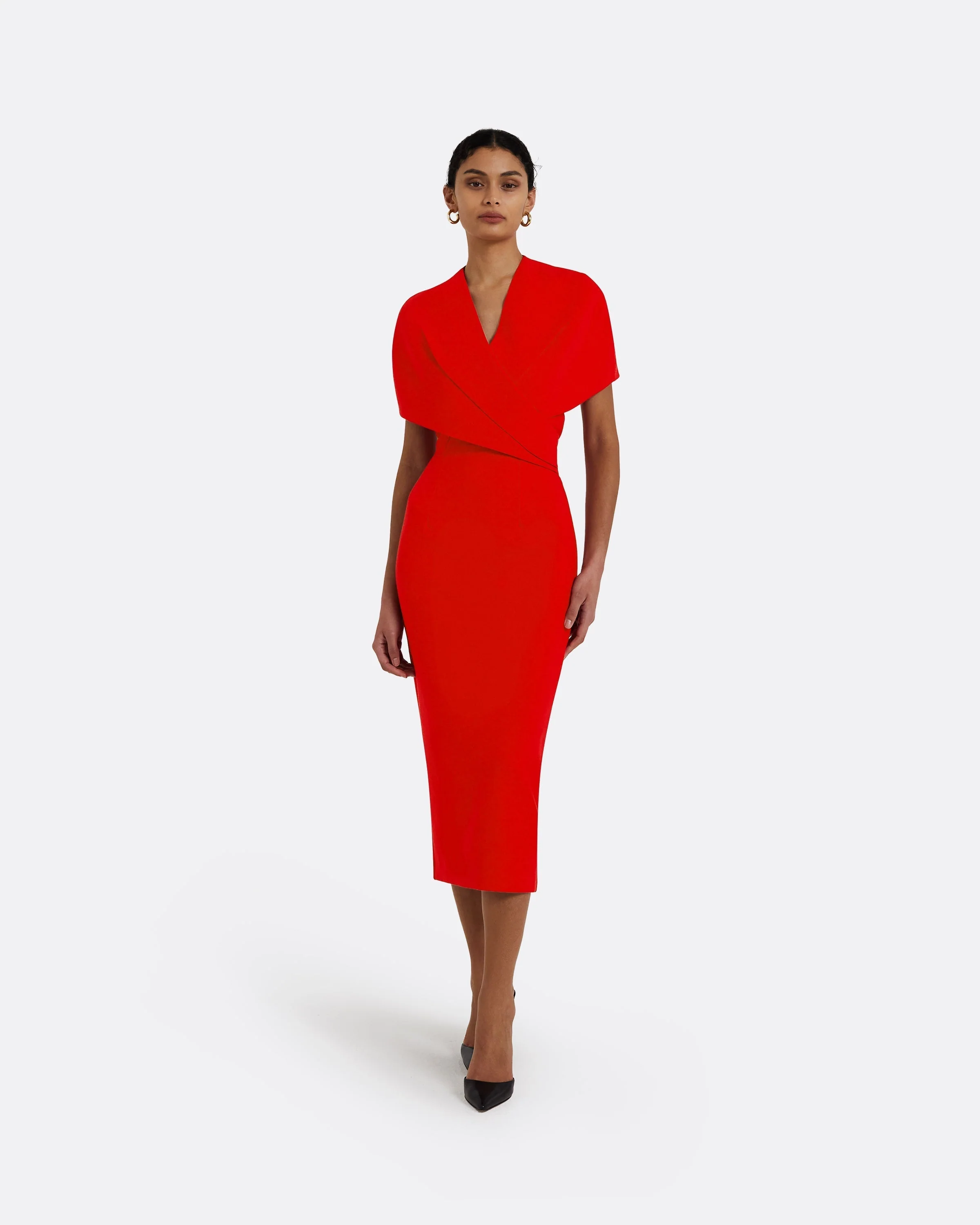 Flora Cherry Red Midi Dress - Image 6