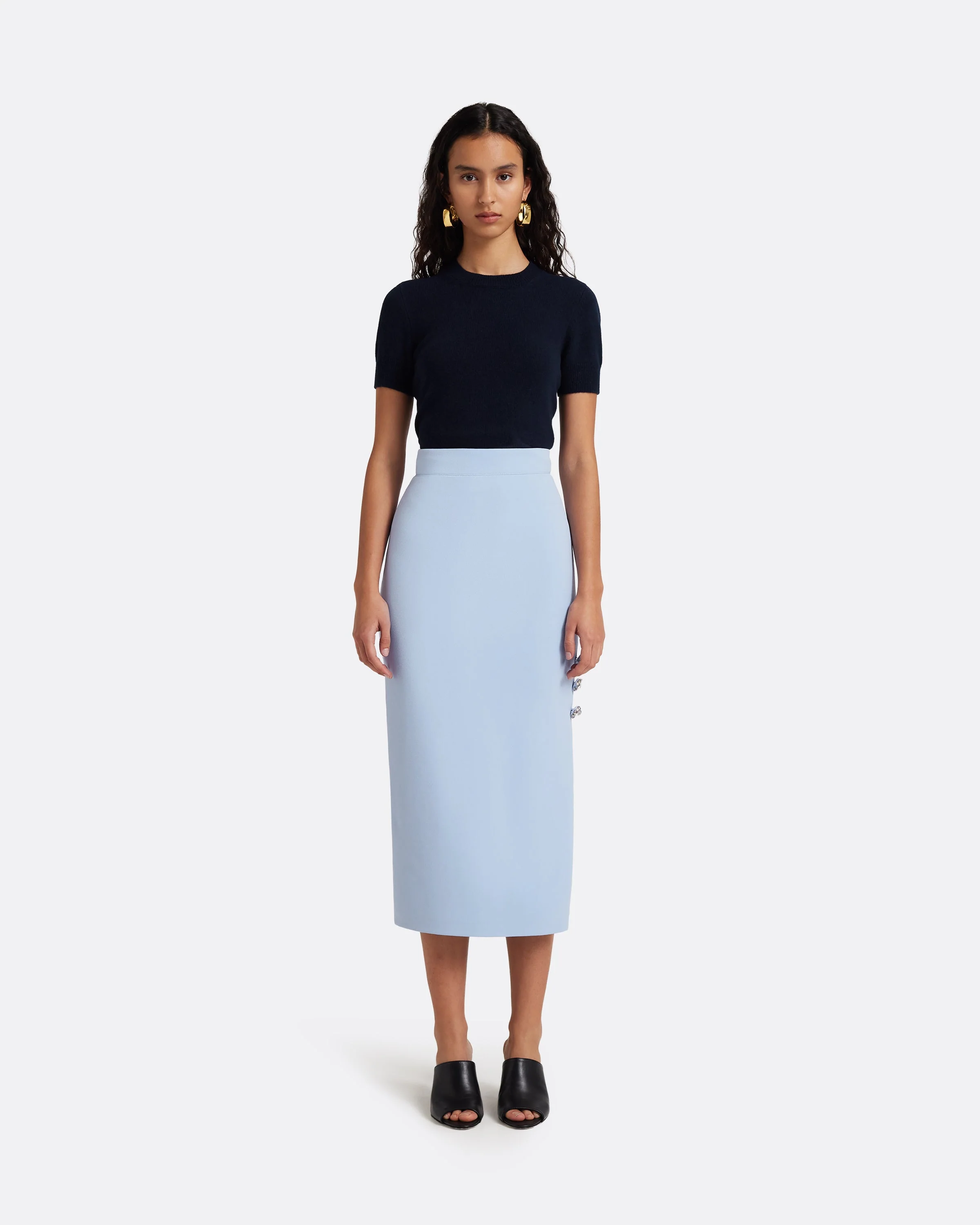 Georgie Skirt in Soft Sky with Crystal Buttons