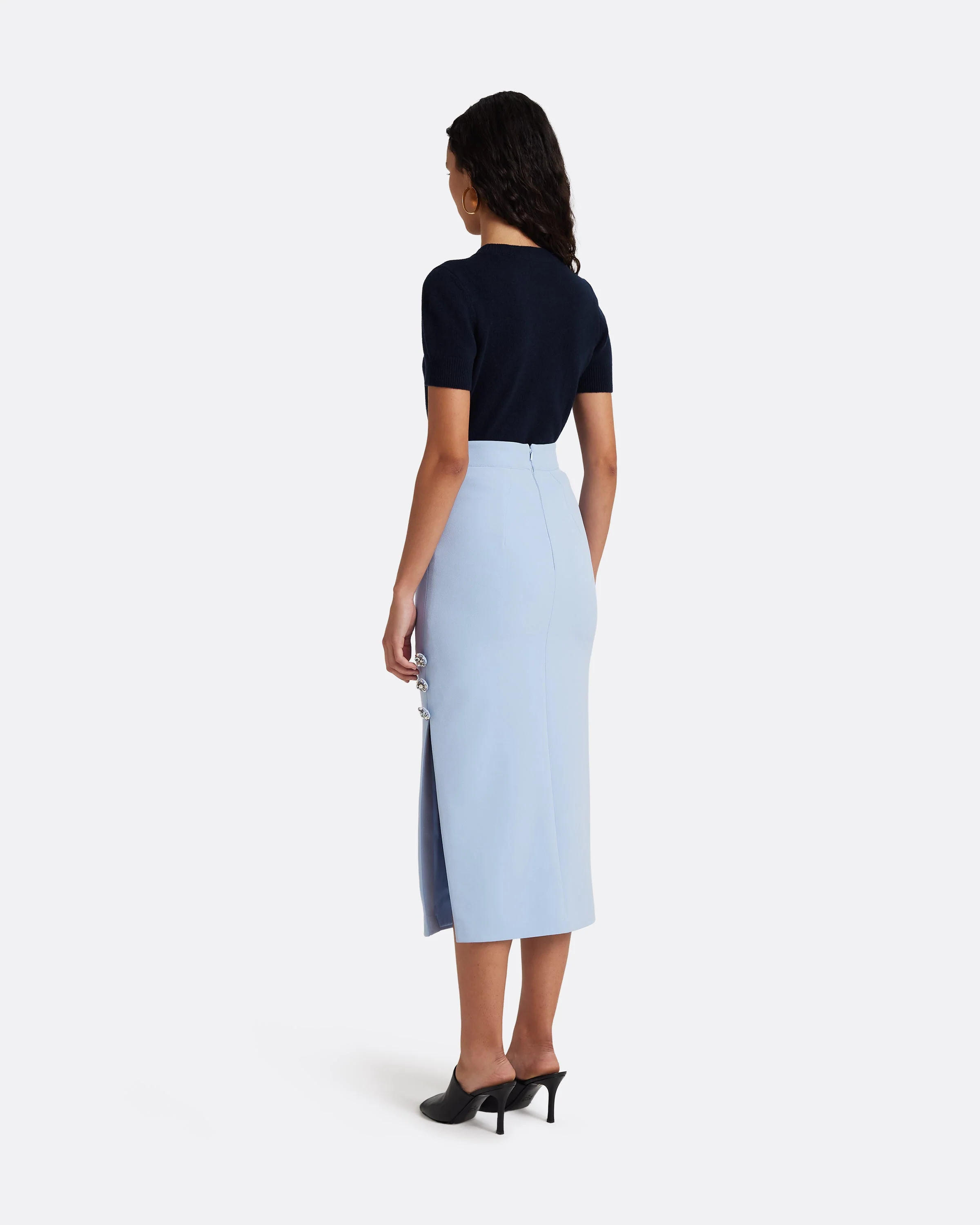 Georgie Skirt in Soft Sky with Crystal Buttons - Image 2