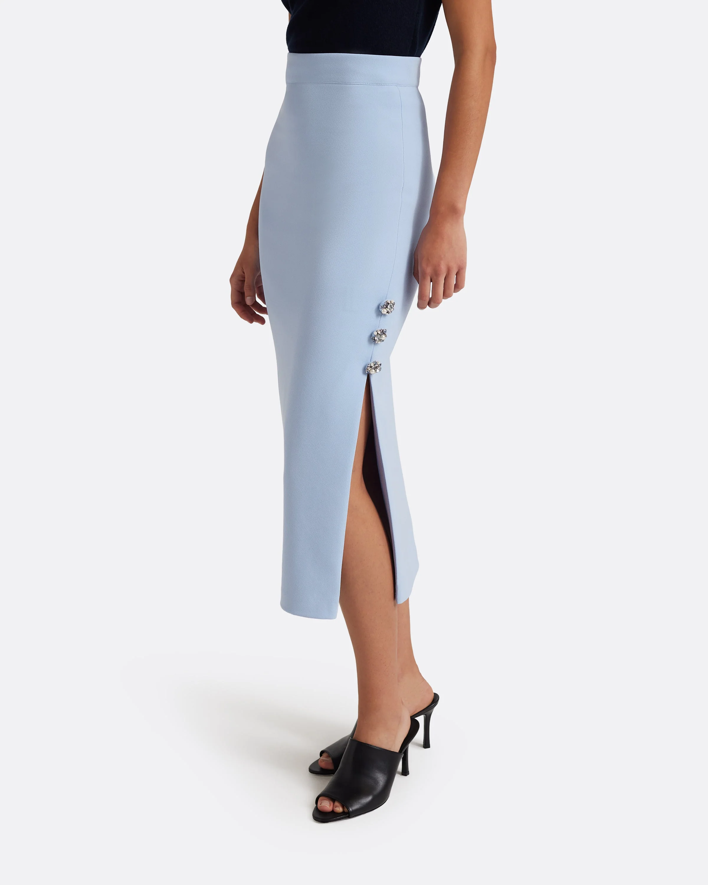 Georgie Skirt in Soft Sky with Crystal Buttons - Image 3