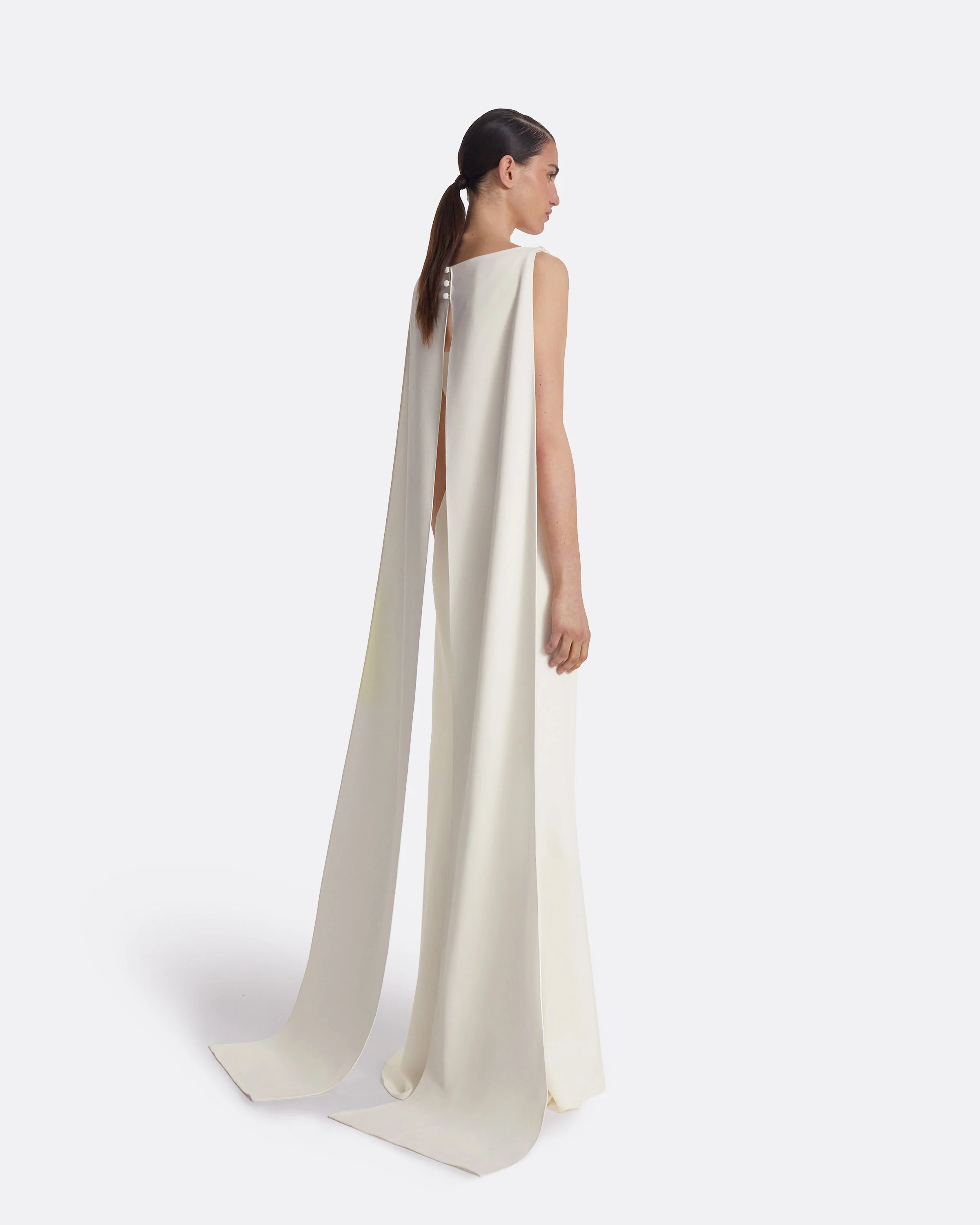 Ginevra Ivory Long Dress With Embroidered Belt - Image 2