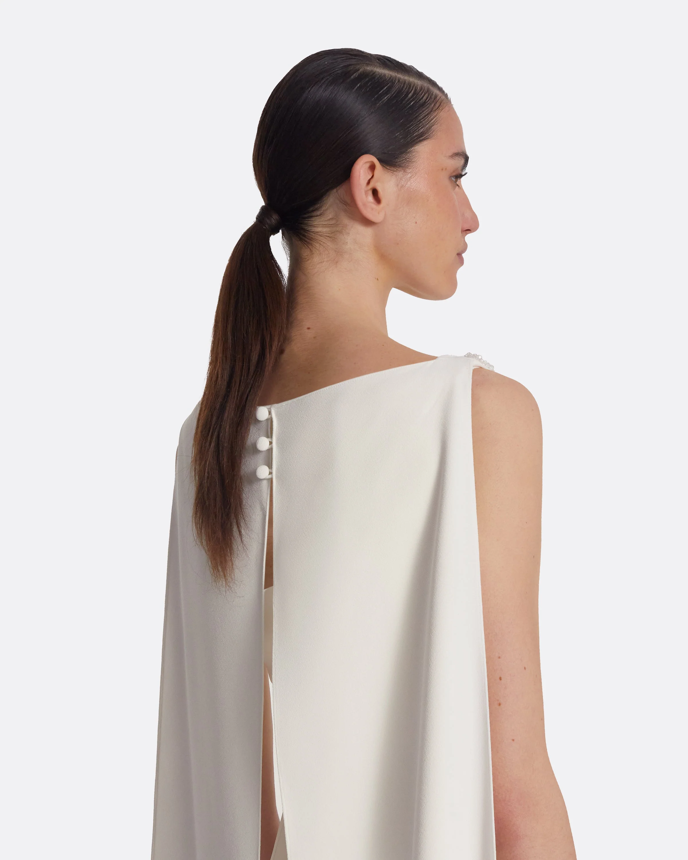 Ginevra Ivory Long Dress With Embroidered Belt - Image 3