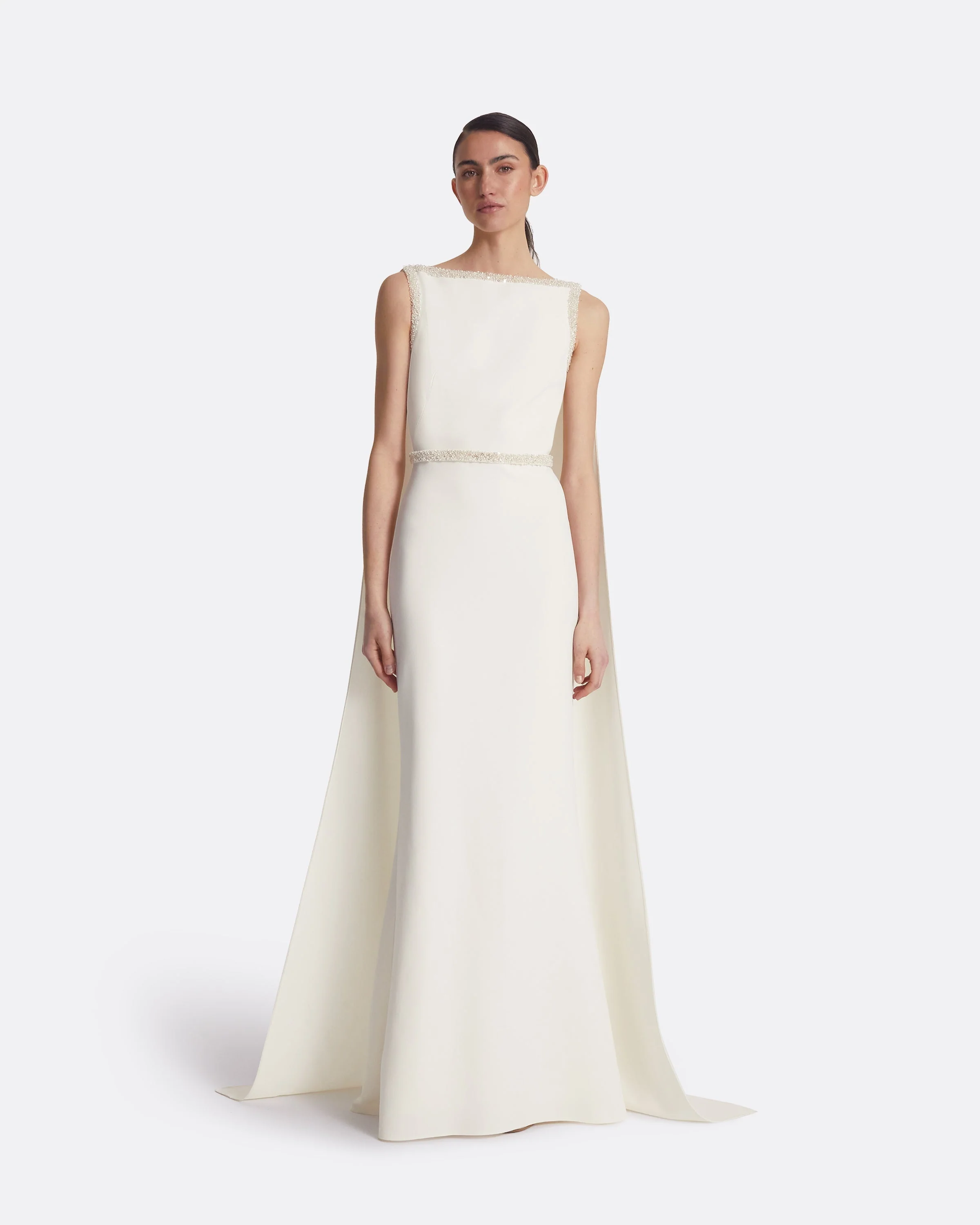 Ginevra Ivory Long Dress With Embroidered Belt - Image 6