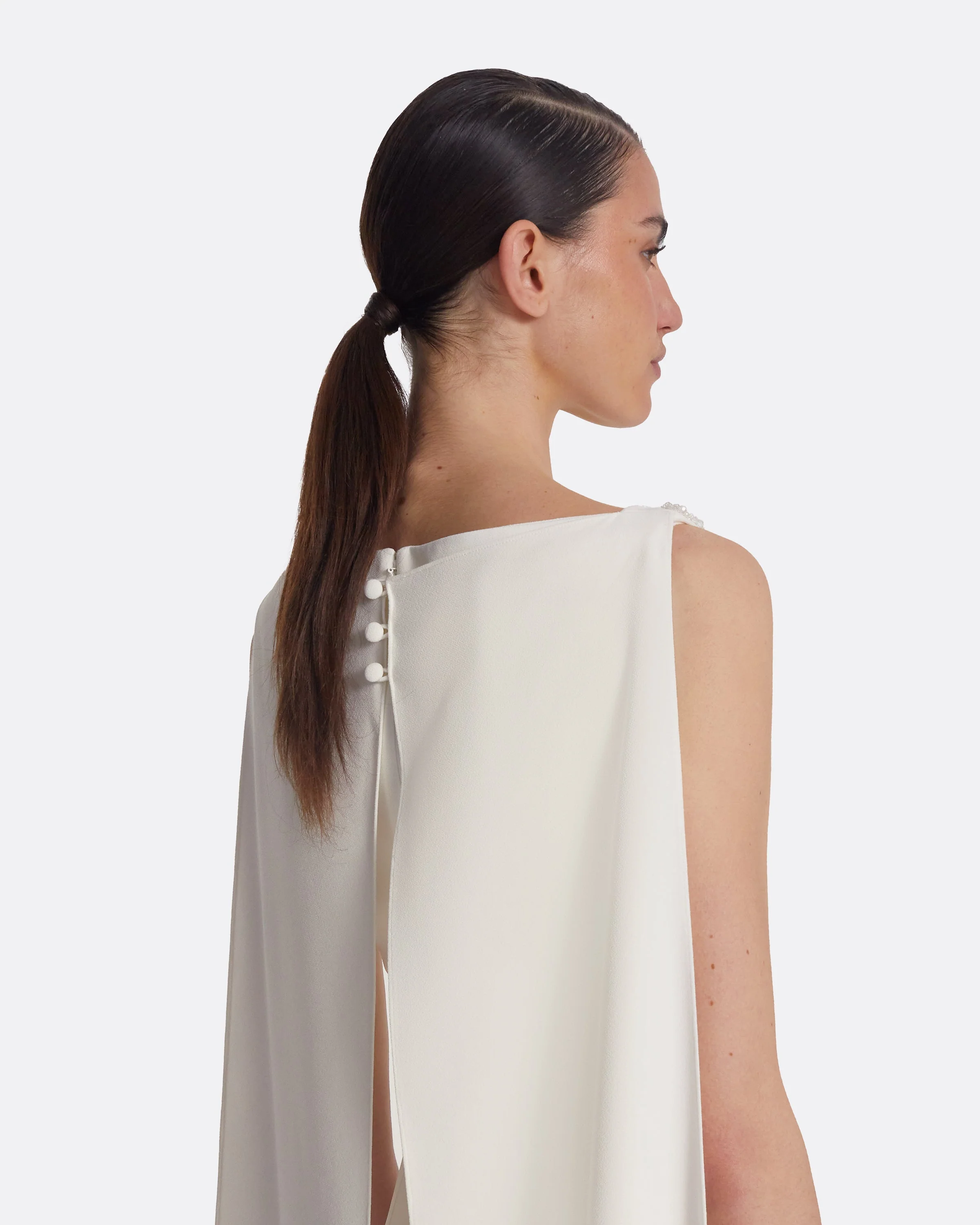 Ginevra Ivory Long Dress With Embroidered Belt - Image 8