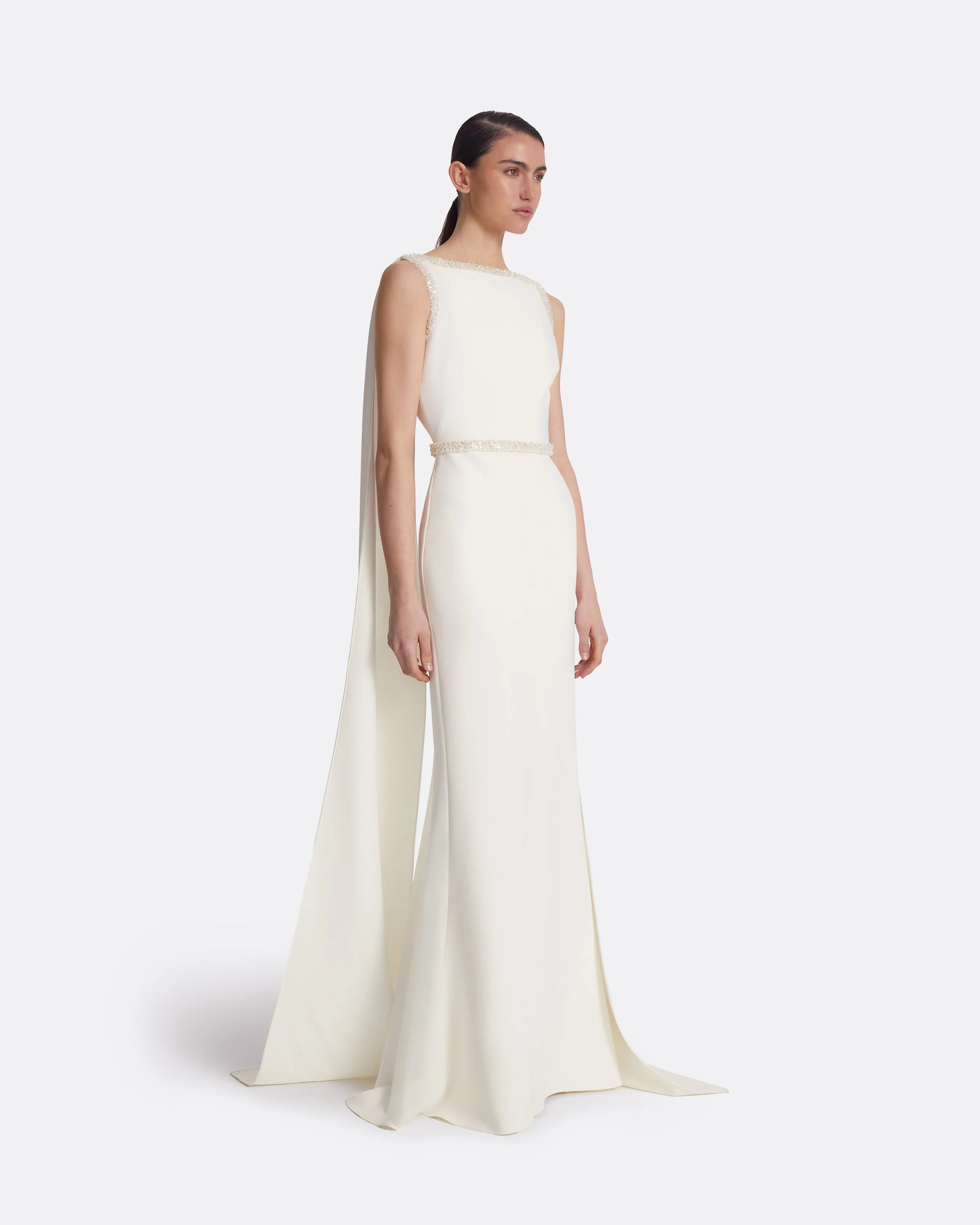 Ginevra Ivory Long Dress With Embroidered Belt - Image 9