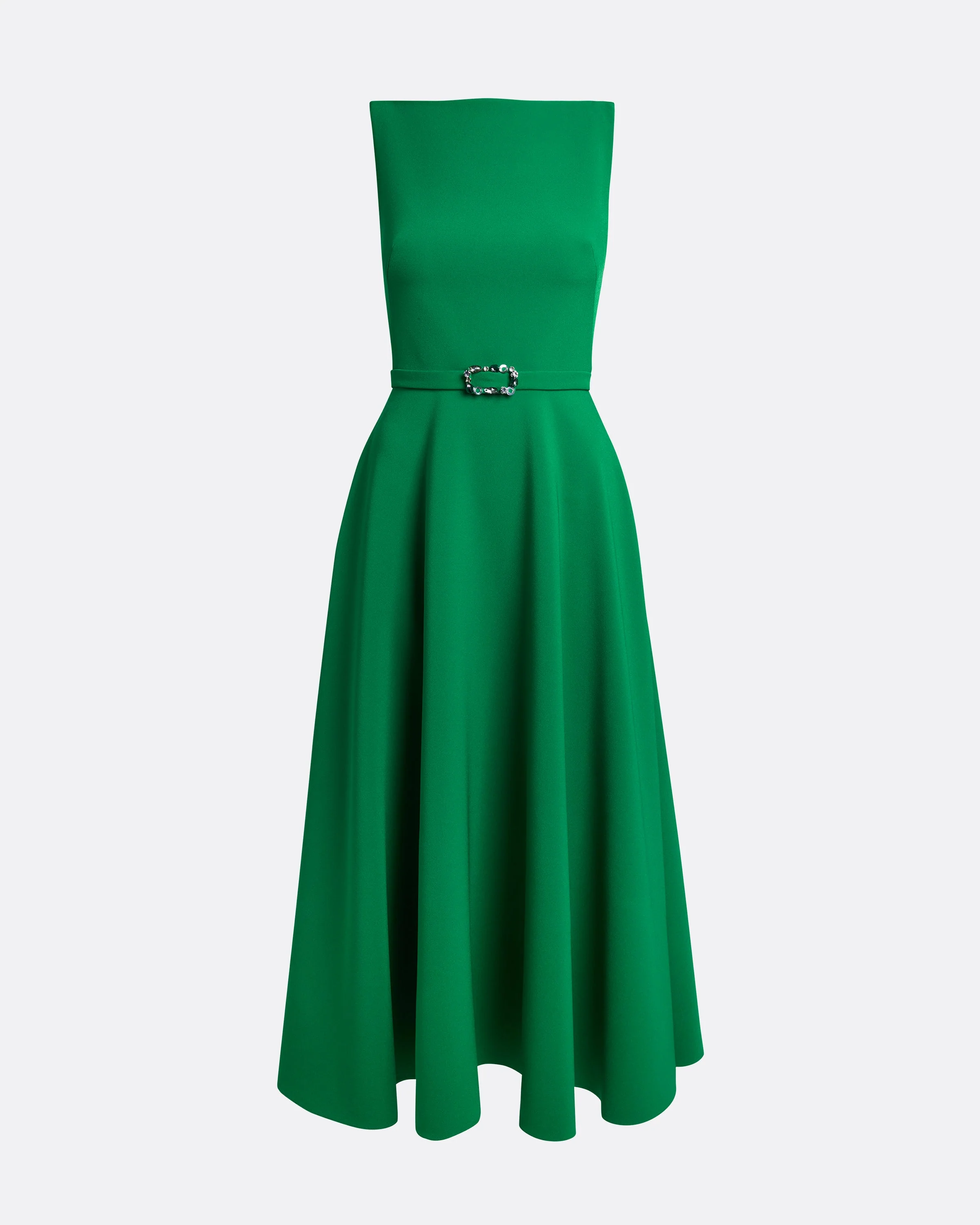 Ginny Midi Dress in Jewel Green with Embellished Belt - Image 10