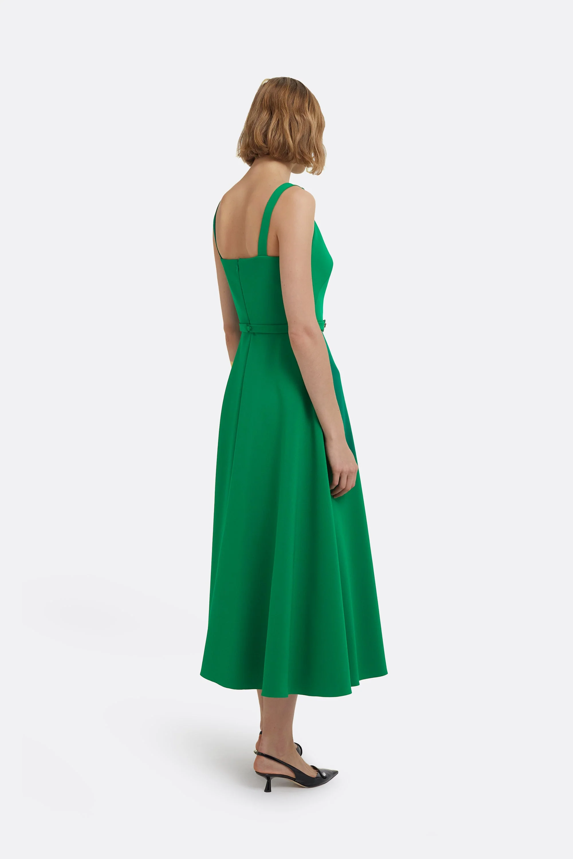 Ginny Midi Dress in Jewel Green with Embellished Belt - Image 12
