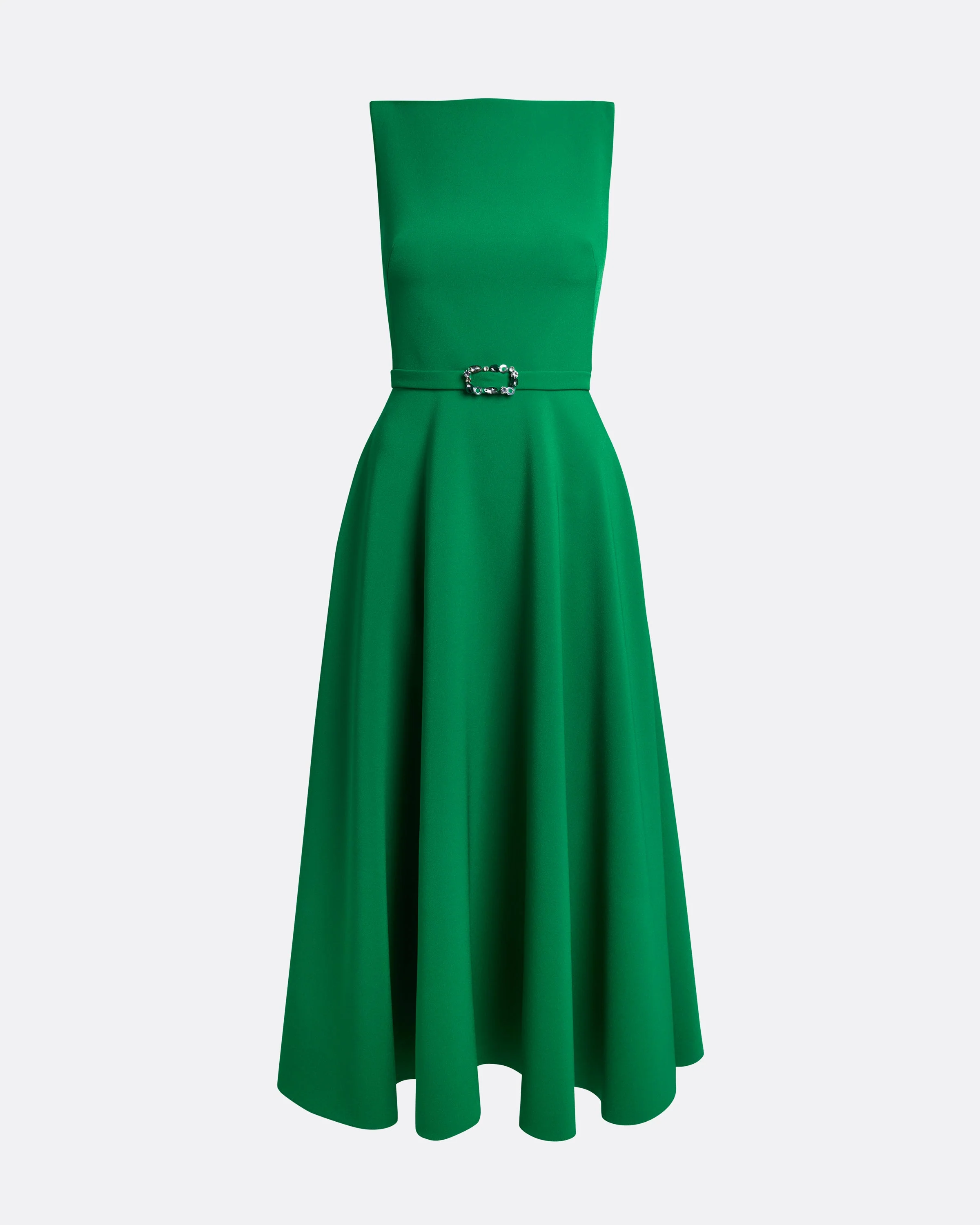 Ginny Midi Dress in Jewel Green with Embellished Belt - Image 15