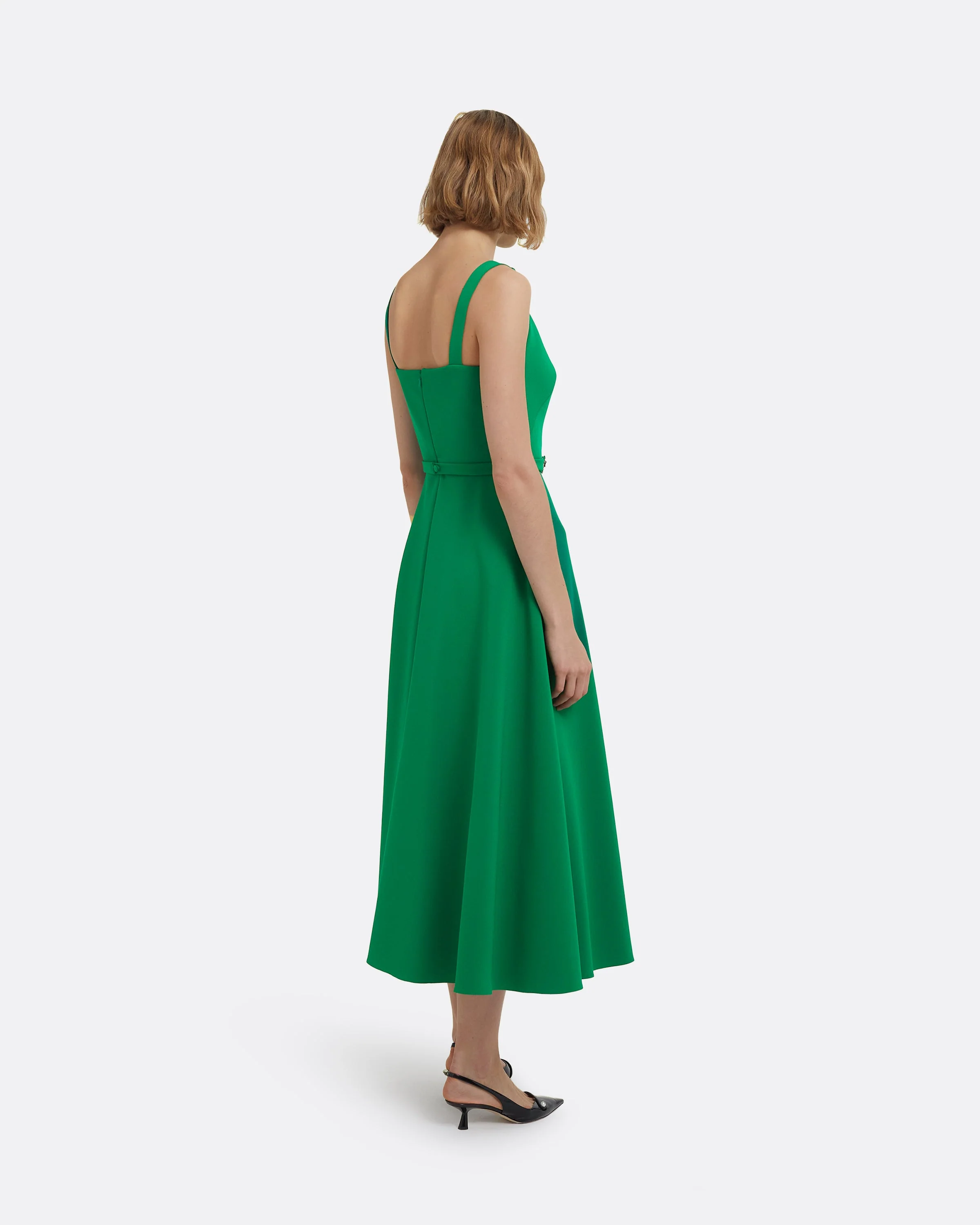 Ginny Midi Dress in Jewel Green with Embellished Belt - Image 7