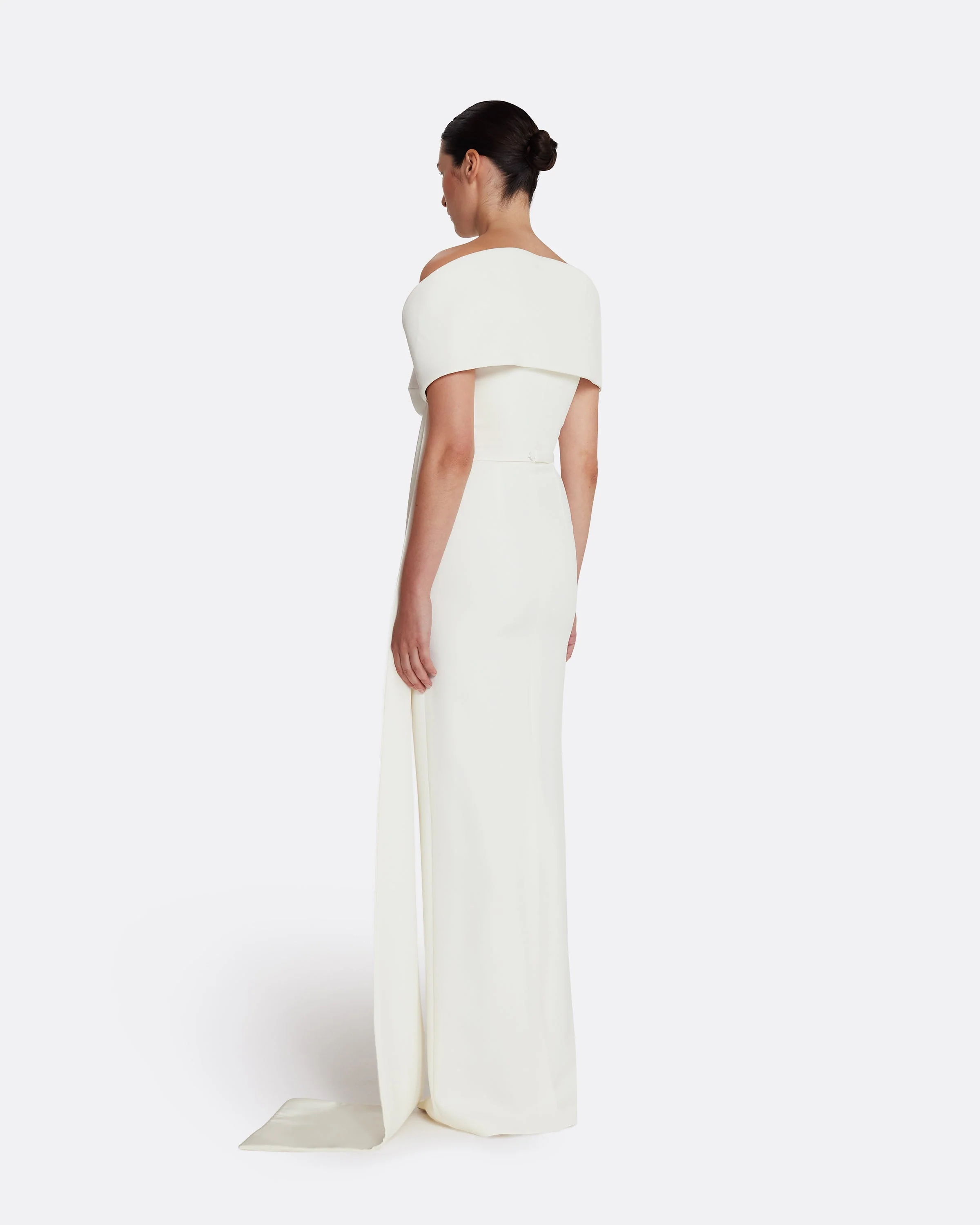 Giorgia Long Dress in Ivory with Embellished Belt - Image 2