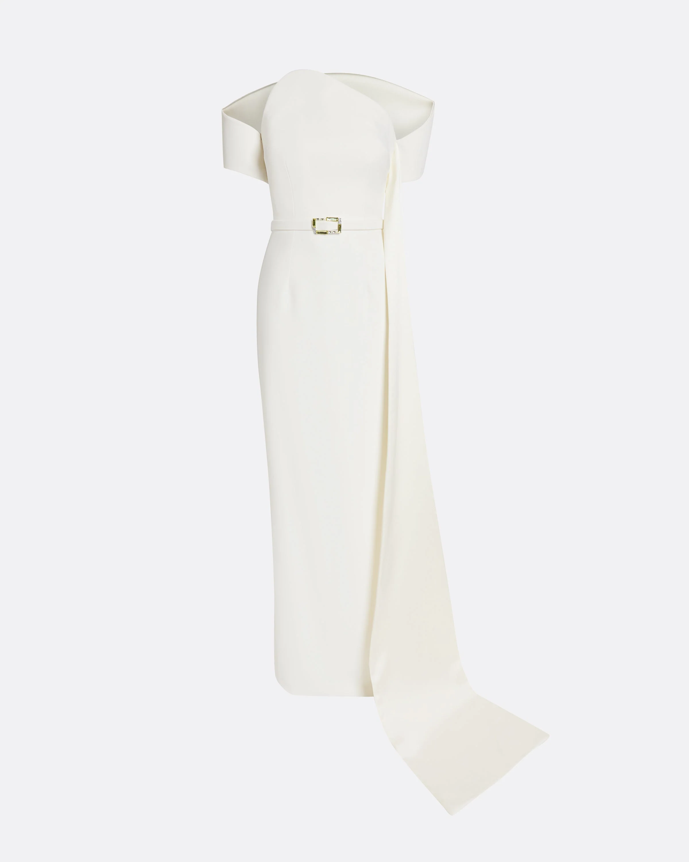 Giorgia Long Dress in Ivory with Embellished Belt - Image 5